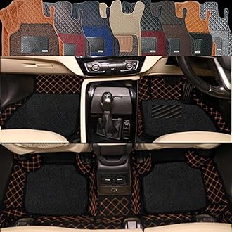 Autoclow/Premium 7D Car Mat for Toyota Innova Crysta (Model : 2017-2025)|| Luxury Leather Dual-Stitch 7D Car Mat Full Set || 100% Waterproof ||Color :TAN Stitch-Black Grass (Design-1)