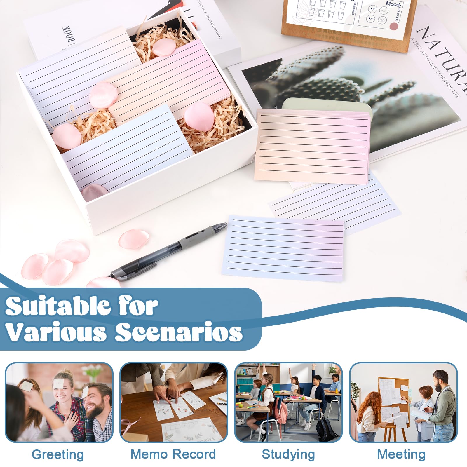 Paquete de 600 tarjetas de índice rayadas de 3 x 5 pulgadas, tarjetas de índice de colores degradados, tarjetas de notas pesadas de 180 g/m², tarjetas de notas de doble cara, tarjetas de recetas