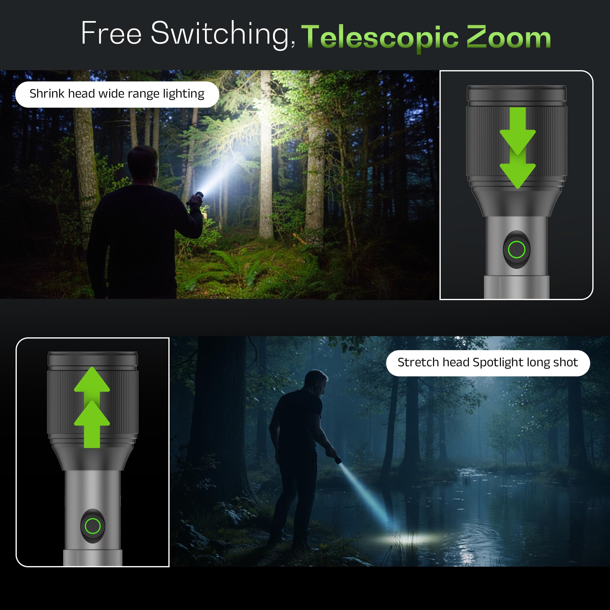 IBELL LUMINEX 850 Rechargeable Torch Light High Power,3 Light Modes,15w, 2200mah battery, Telescopic Zoom, Type C Charging, LED Flashlight, Long-Distance Range, for Home,Outdoor & Emergency Use (Grey) 3