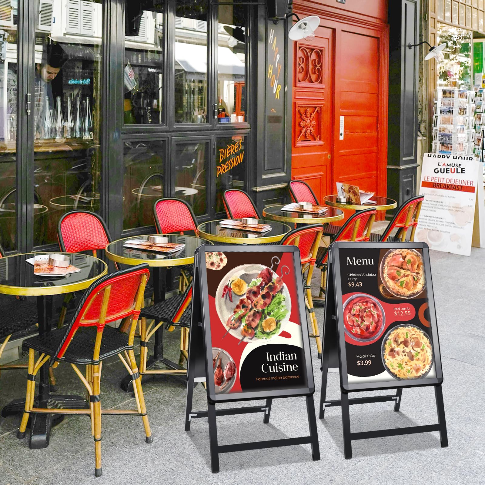 A2 Pavimentazione Cartello Cornice Cartello Doppio Lato Display A-Board Poster Stand Segno Titolare per Pubblicità (Nero-A2)