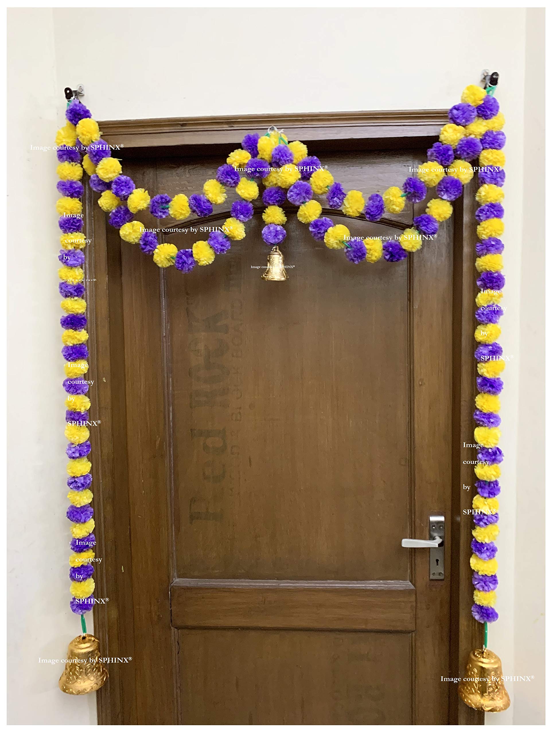 SPHINX Artificial Marigold Fluffy Flowers Garlands Door Toran Set/Door Hangings for decoration (Approx. 100 X 152 cms) (Yellow and Purple)