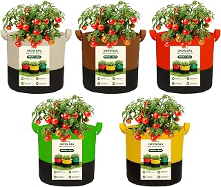 5-Pack 10 Gallon Grow Bags,Two-Tone Patchwork Planting Bags, 350G Thick Breathable Fabric Plant Pots, Reusable Planter Bags with Drainage Holes for Garden Vegetables Fruits Planting