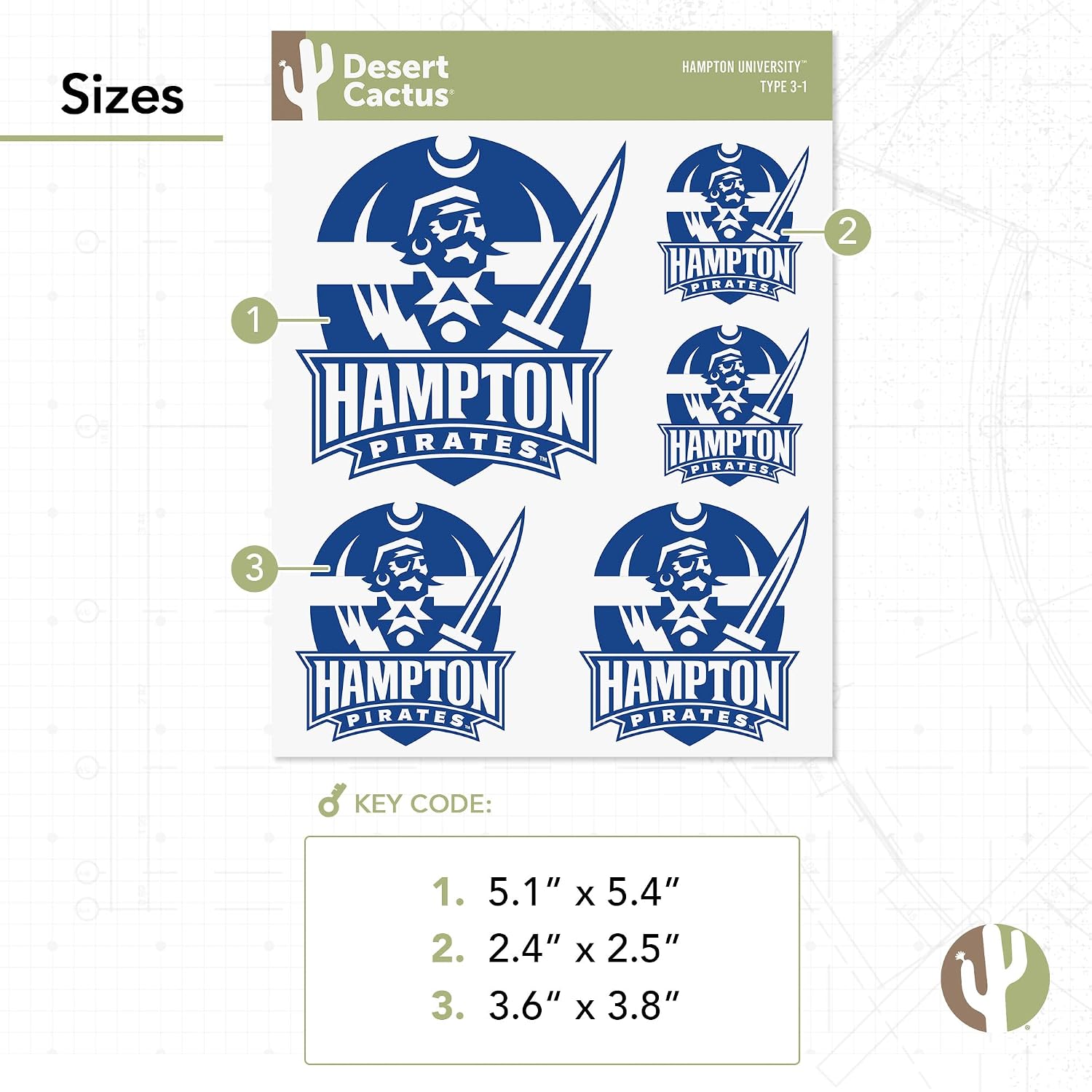 Desert Cactus Hampton University Sticker Virginia Pirates Vinyl Decals Laptop Water Bottle Car Scrapbook T3 (Type 3-1)