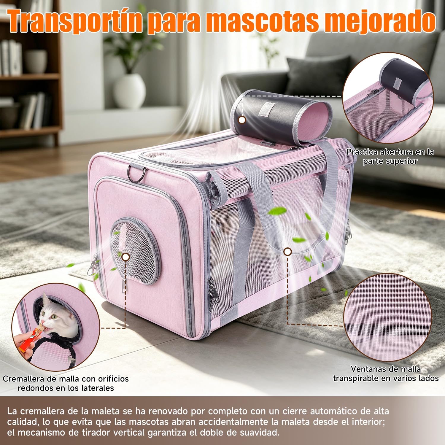 Nueva Bolsa Transporte Transpirable para Mascotas 45x33x33 cm | Transportín para Mascotas con Ruedas Desmontables y Correa Ajustable, para Mascotas Pequeñas y Medianas de hasta 9 kg (Rosa)