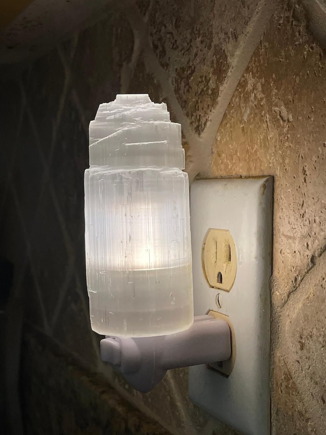 GAF TREASURES Selenite Iceberg Night Light, 3-Pack: Selenite Crystal Nightlights with LED Plugin, Modern White Towers for Home Decor