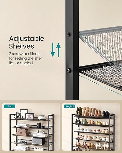 Miniatura 5 de SONGMICS Zapatero, organizador de zapatos de 10 niveles, estante de metal para garaje, juego de 2, estante apilable de 5 niveles, con estantes