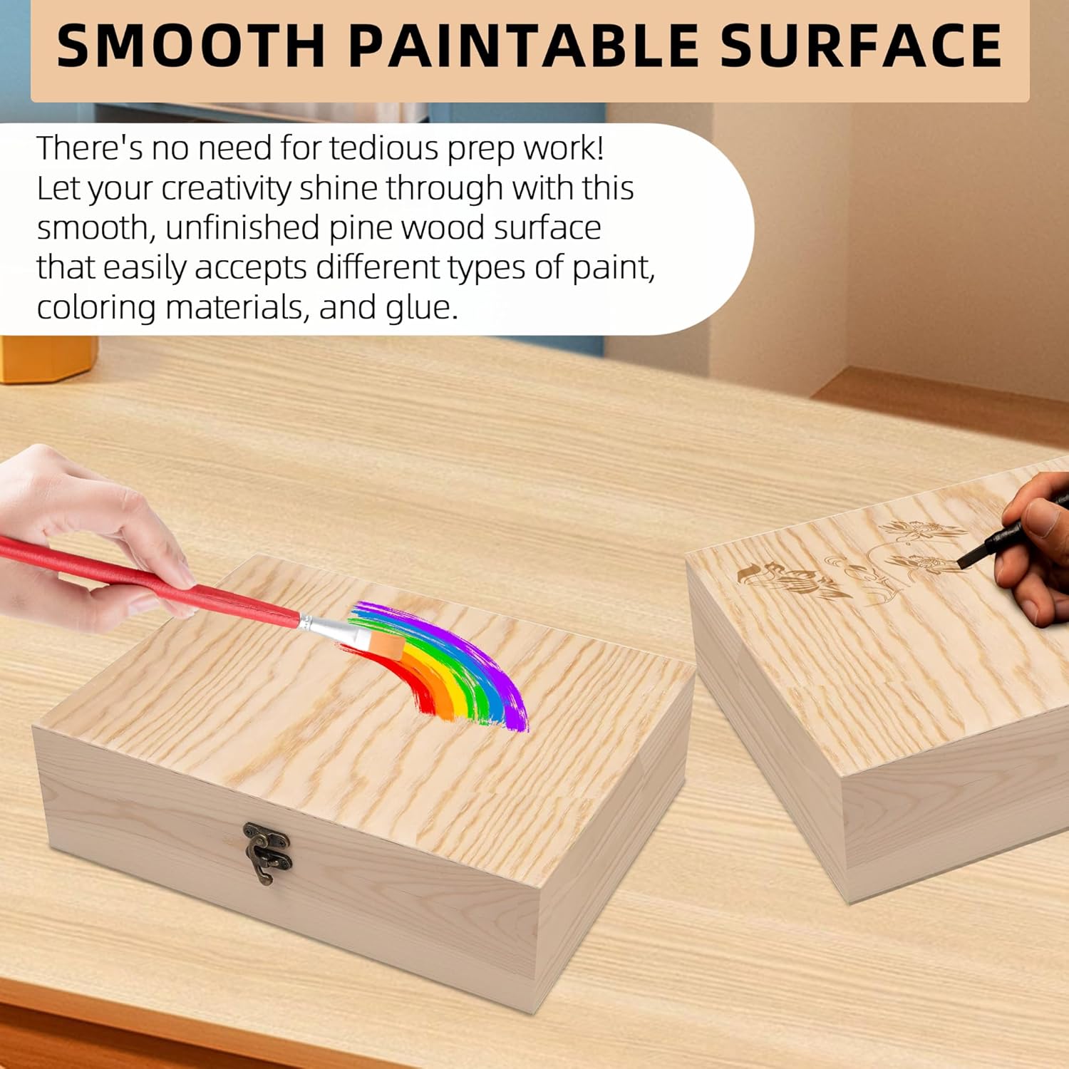 (2-Pack Unfinished Wooden Box with Hinged Lid for Crafts DIY Storage Jewelry Pine Box - 12" x 9" x 3.35"