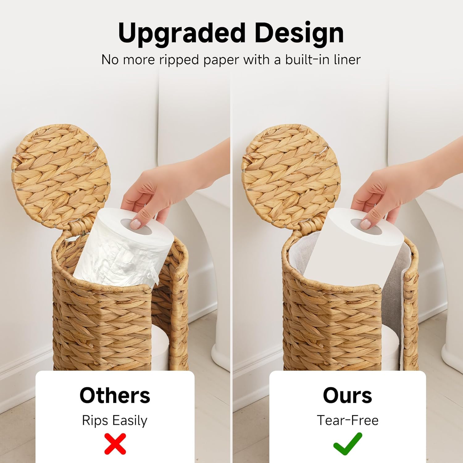 StorageWorks Bundle of 1-Pack Wicker Toilet Paper Basket & 1-Pack Toilet Paper Holder Stand