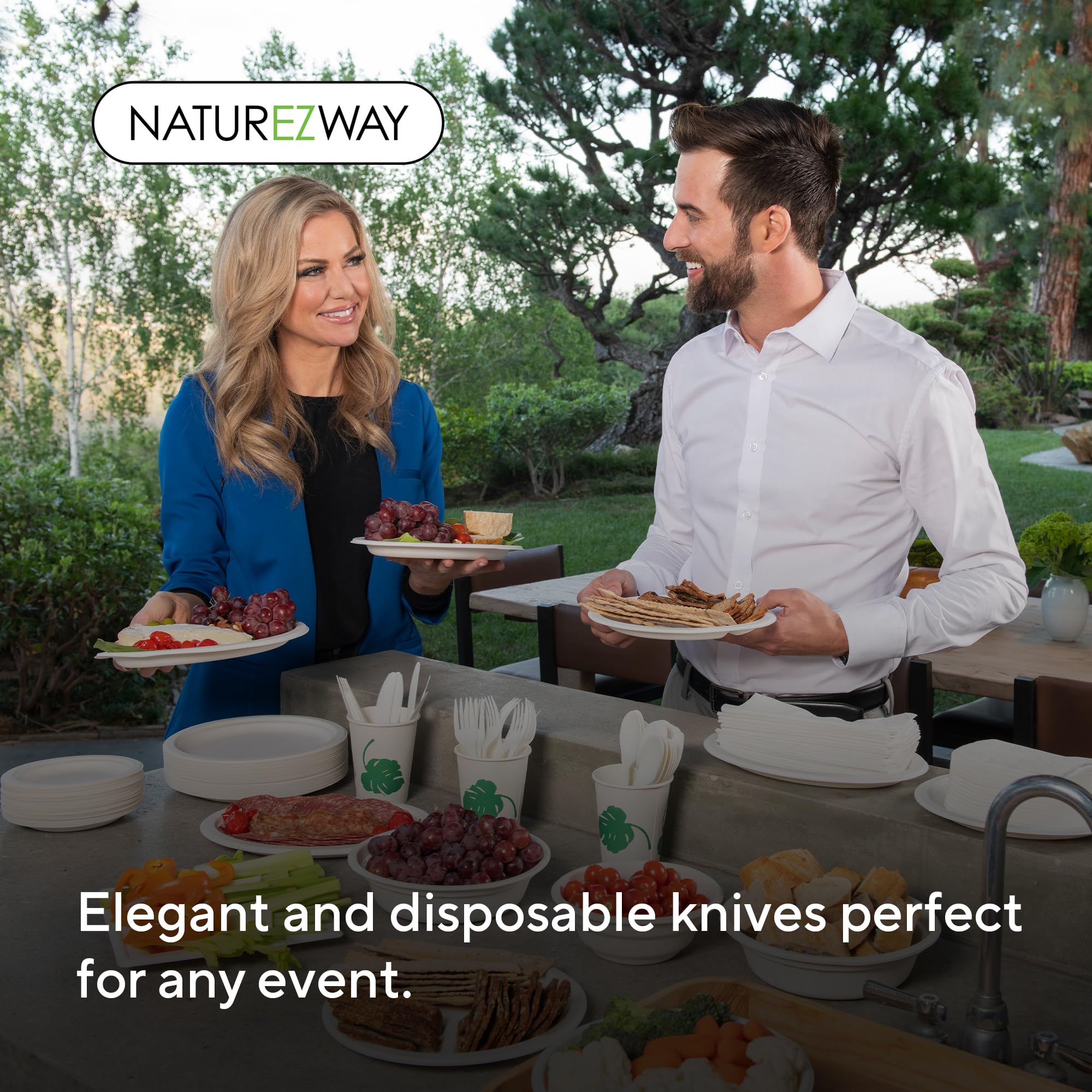 100% Compostable Knives by Naturezway - Pack of 150 - Eco-Friendly Disposable Cutlery, Sturdy & Durable, Utensils for Parties, Picnics, and Everyday Use, Tree Free, Heat-Resistant