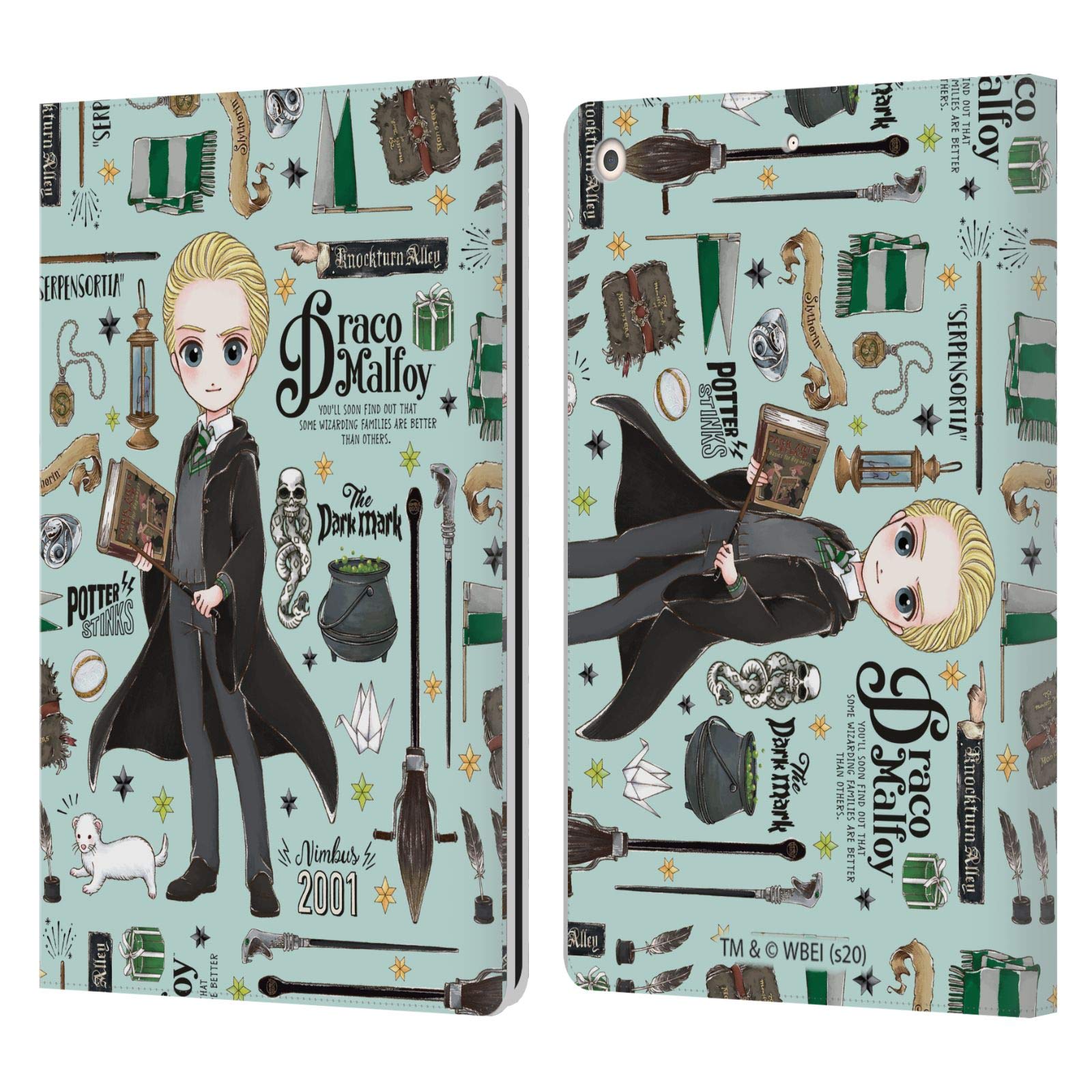 Head Case DesignsHead Case Designs Officially Licensed Harry Potter Draco Pattern Deathly Hallows XXXVII Leather Book Wallet Case Cover Compatible With Apple iPad 10.2 2019/2020/2021