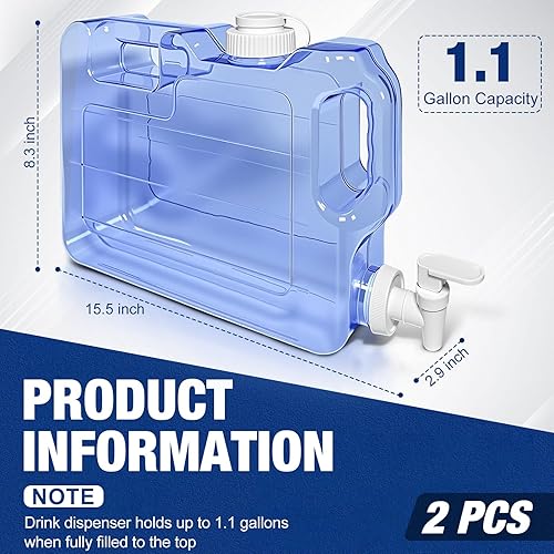 Miniatura 2 de Paquete de 2 dispensadores de agua para nevera con espita a prueba de fugas y mango práctico, dispensador de bebidas de plástico reutilizable, jarra