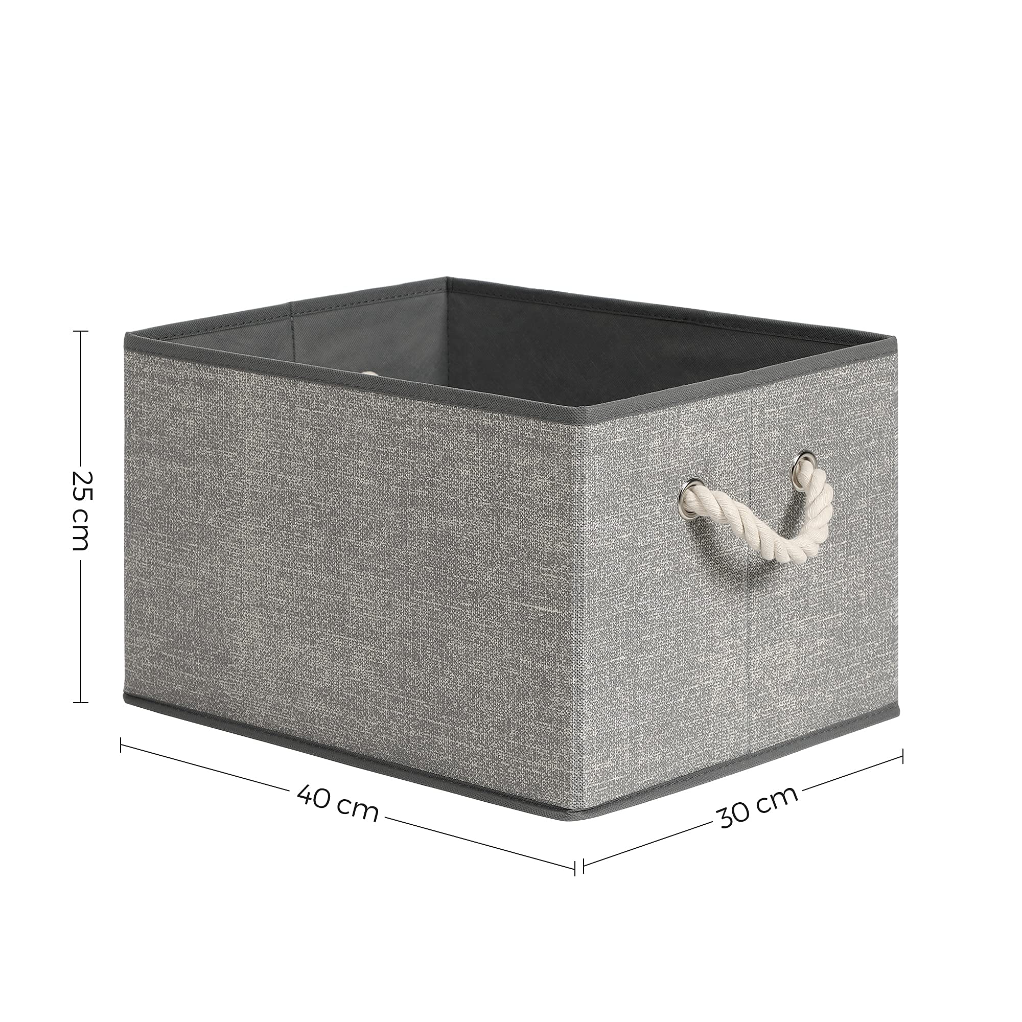 SONGMICS RFB013G01 materiałowe pudełka do przechowywania bez pokrywki, zestaw 3 sztuk, z uchwytami, 40 x 30 x 25 cm, imitacja lnu, szare