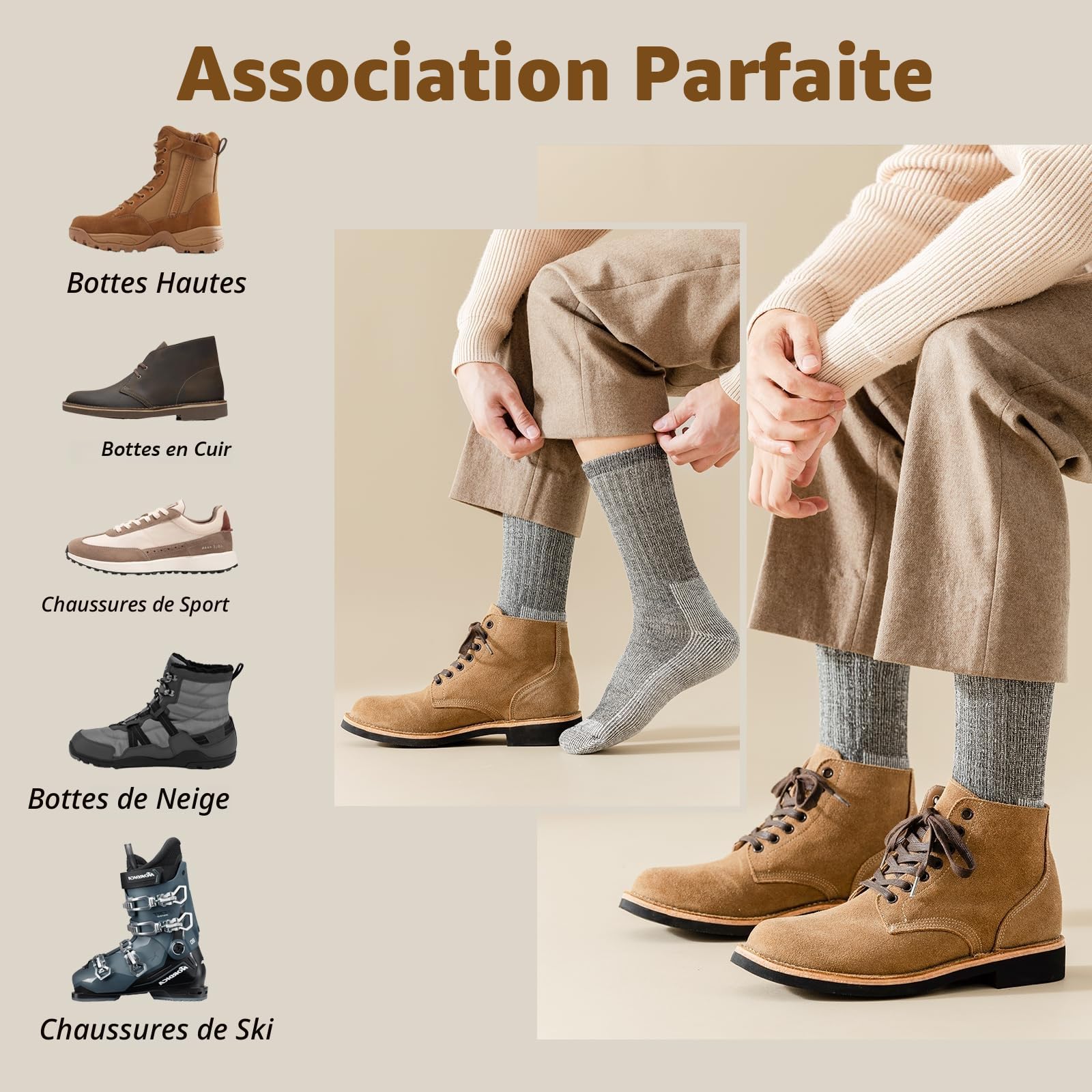 Vihir 3 Paires Chaussettes en Laine pour Homme Femme Chaudes dans Les Sports de Plein Air 37-42, 41-46