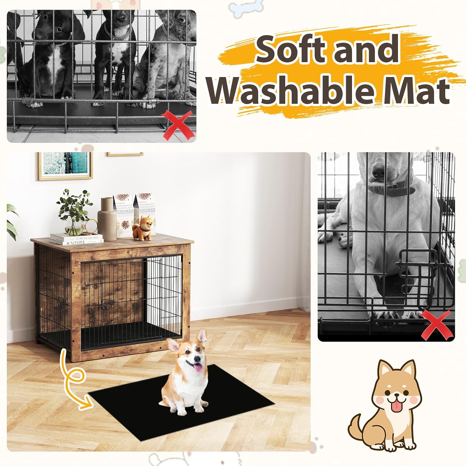 Giantex Dog Crate Furniture with Cushion - 33" L Indoor Dog Kennel with Double Doors, Left or Right Side Door, Wooden Dog Cage Pet House Side End Table for Medium Dogs, up to 45 lbs, Rustic Brown