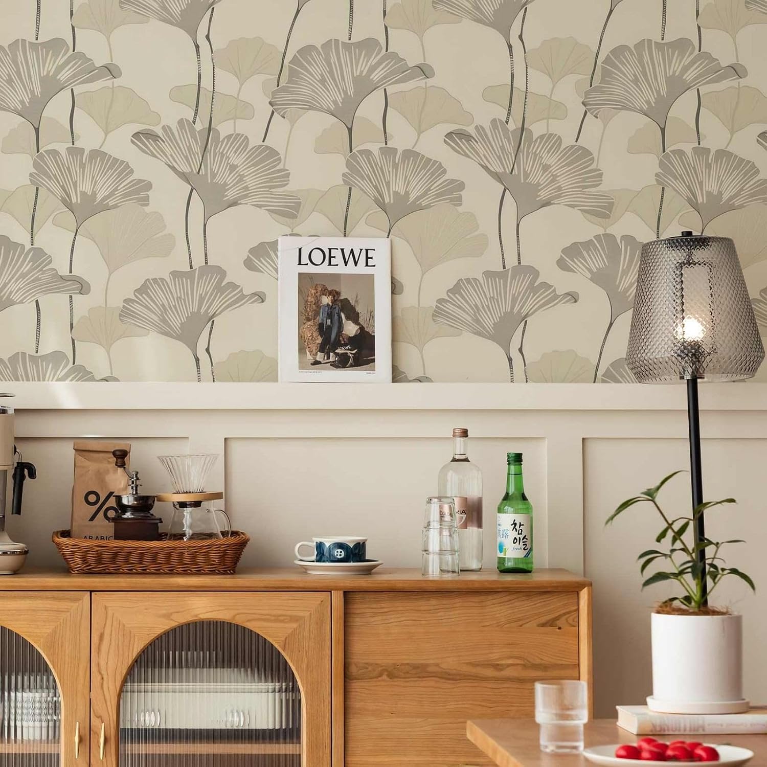 Ginkgo Leaf Peel and Stick Wallpaper, Modern Beige and Neutral Wallpaper for Home Décor | Self-Adhesive, Waterproof Vinyl, 17.7" x 236"