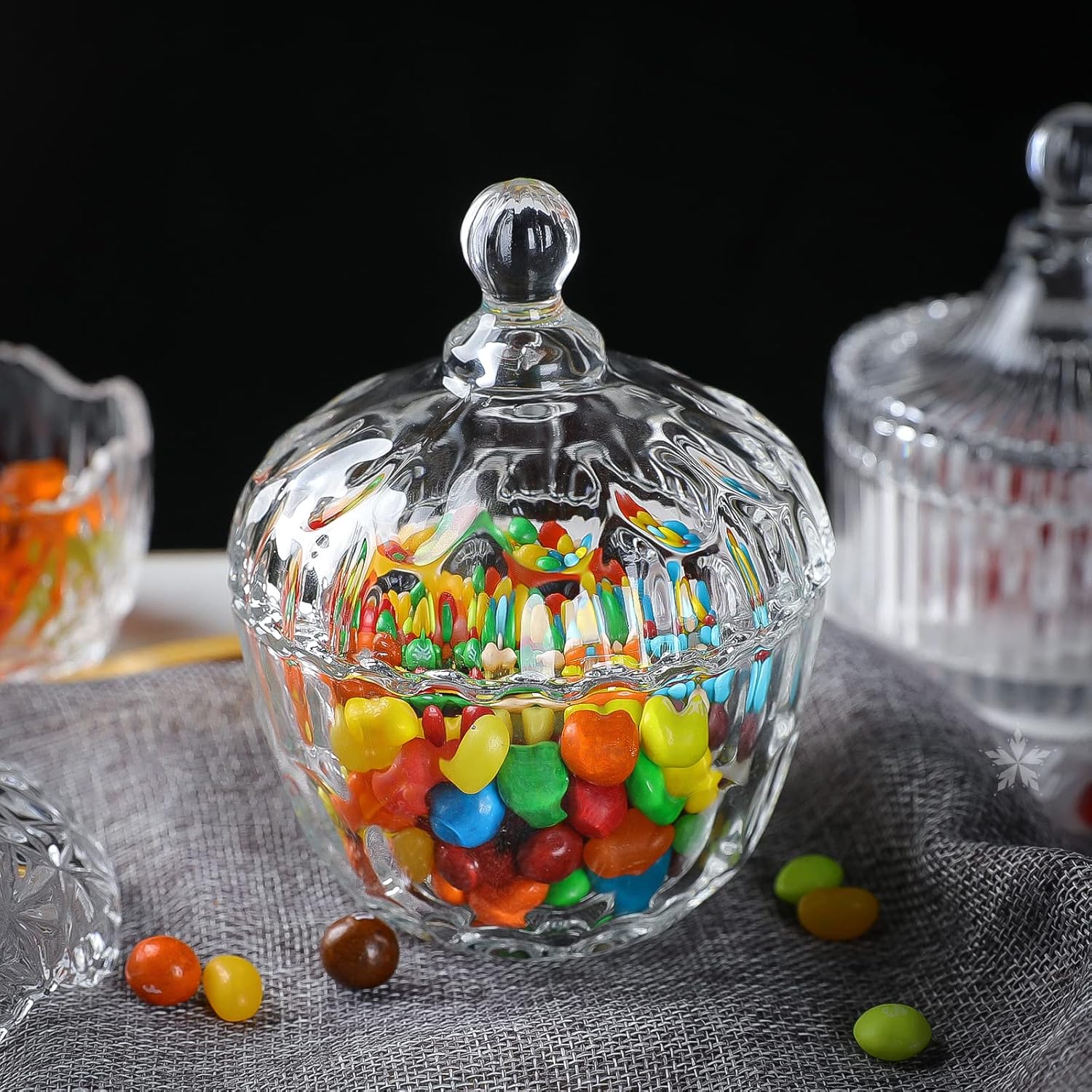 INFTYLE Glass Candy Dish with Lid Set of 4 Crystal Glass Candy Jar Jewelry Box Dappen Dish Cookie Jar for decorative storage gift idea (4pcs Clear)… - Image 6