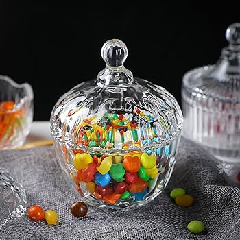 Amazon.co.jp: ガラスキャンディ皿 蓋付き 4個セット クリスタル