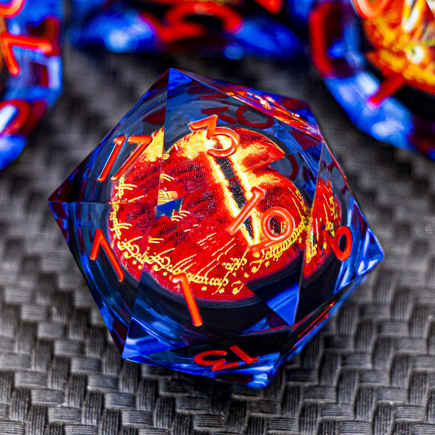 ARUOHHA Gazes Eye Dice DND Resin Dice Liquid Core Flaming RPG Sharp Edged Dice Set including Gift Box