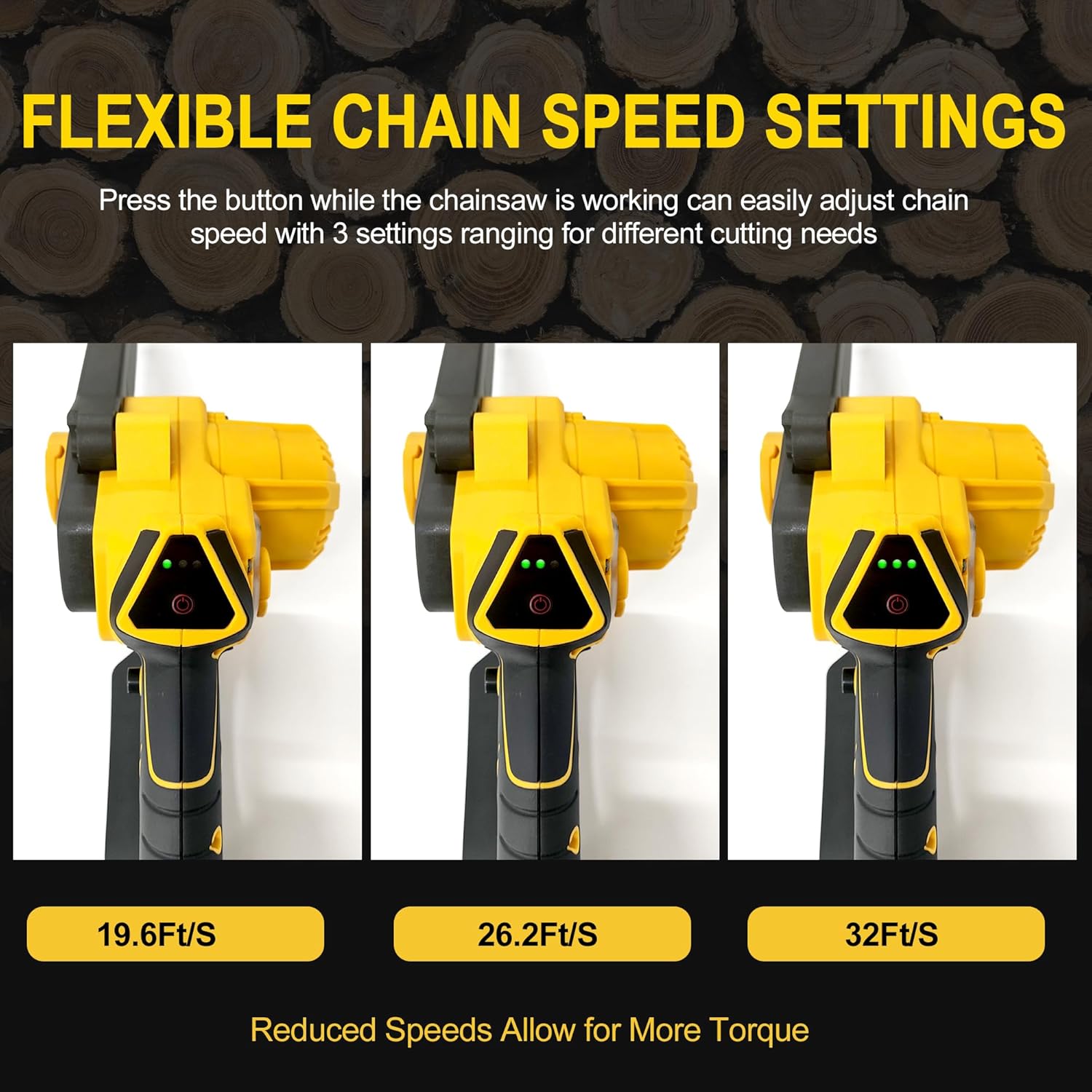 Chainsaw speed settings display