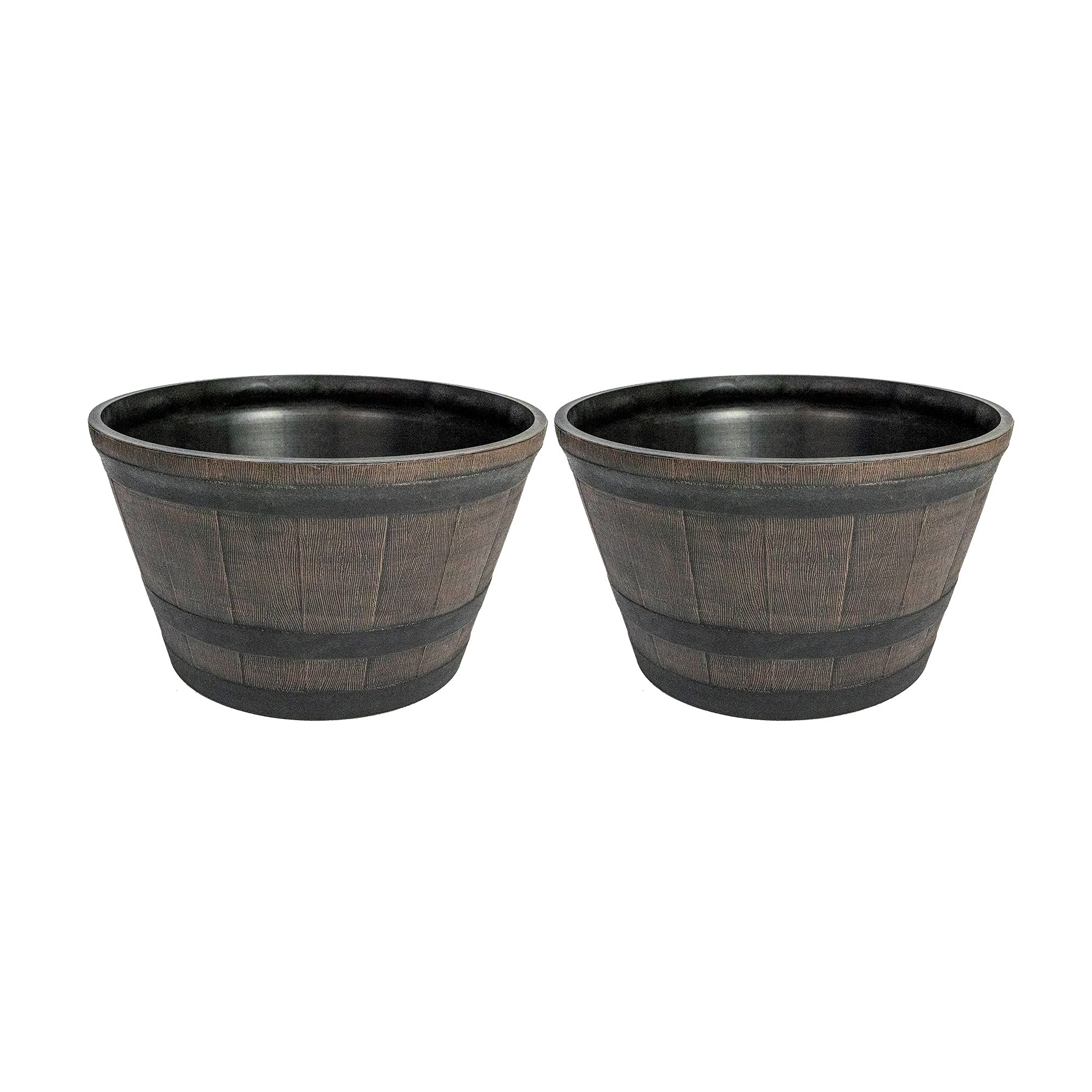 Thompson & Morgan Outdoor Garden Wooden Effect Barrel Planter, Half Whiskey Cask Flower Pot, Indoor Rustic Patio Grow Plant Container (2, Large)
