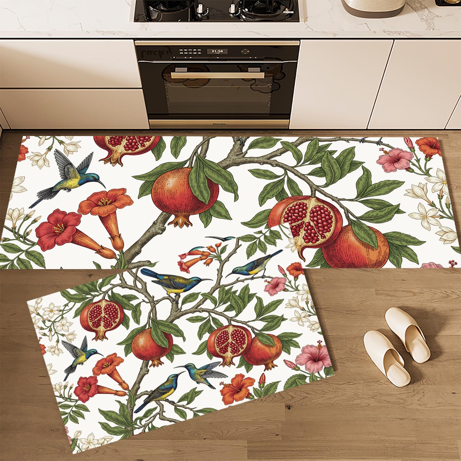Tapis de cuisine antidérapants et lavables motif colibri
