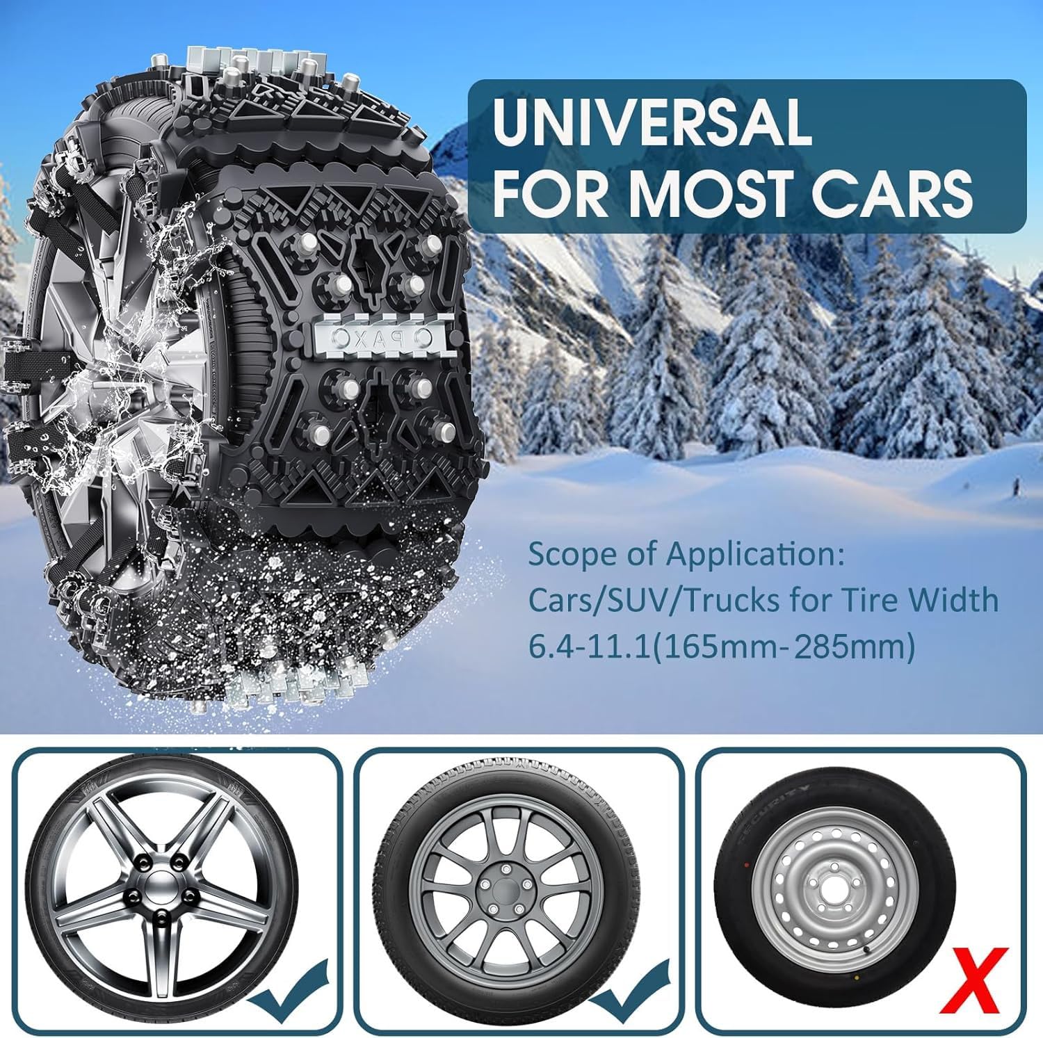 Catene da Neve, 6PCS Catene da Neve Universali Auto Adatte per Pneumatici da165-285mm, Catene per Pneumatici da Neve di Emergenza Antiscivolo Trazione Regolabili per Camion SUV Auto