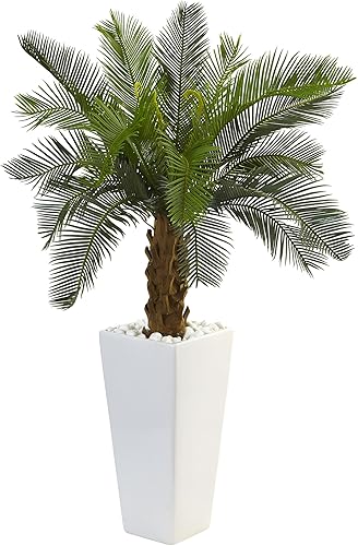 Nearly Natural Árbol artificial Cycas de 3 pies en maceta de torre blanca