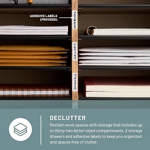 Vista 23 de Safco 9422GR - Organizador de papel y literatura ajustable de madera, 16 piezas ajustables, construcción duradera apilable, hogar, oficina, correo