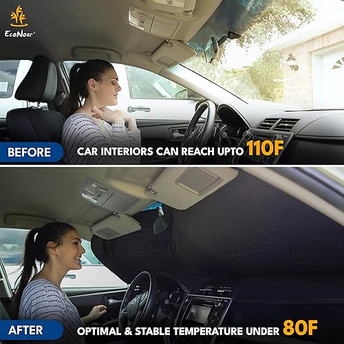 Miniatura 3 de EcoNour Parasol para parabrisas de camión con corte de espejo trasero, parasol para ventana delantera para rayos UV y protección contra el calor,