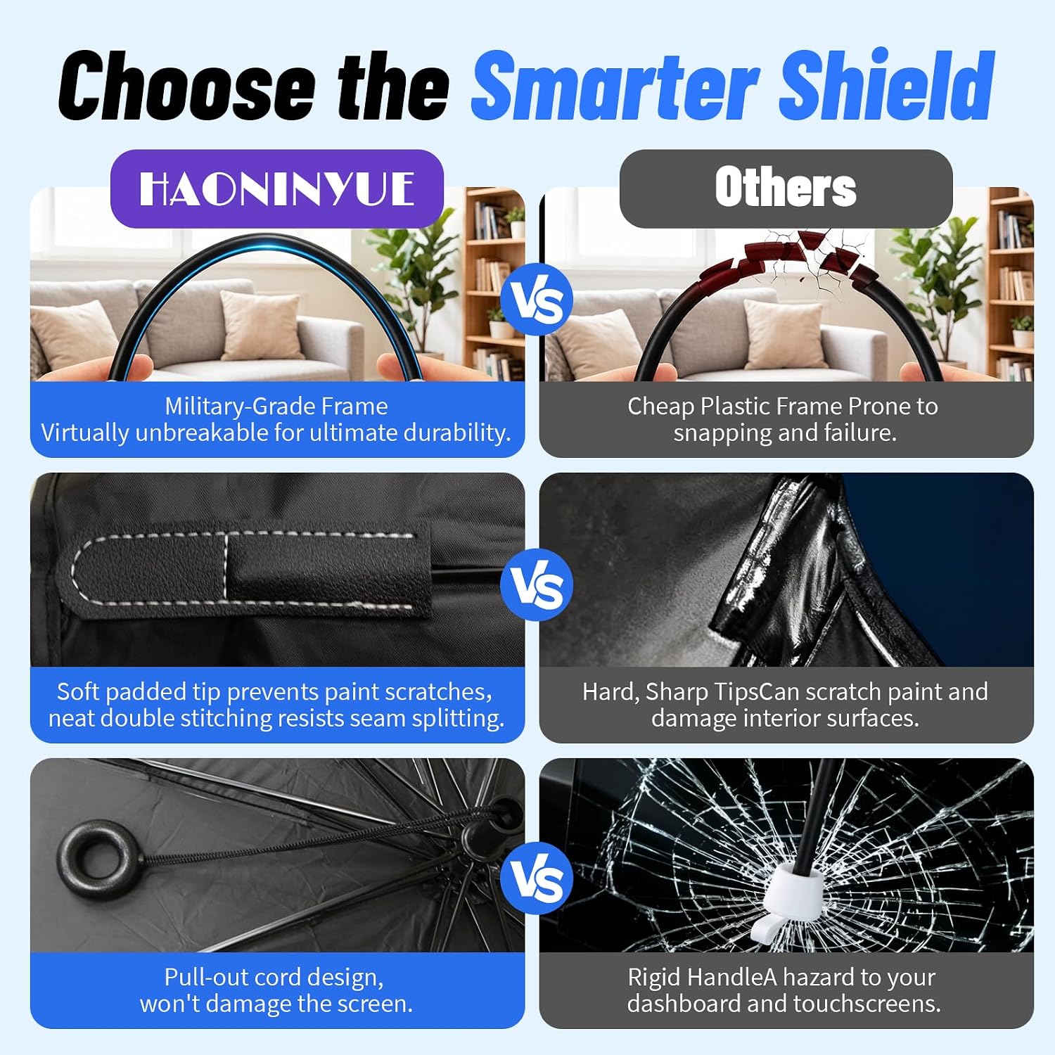 Upgraded Windshield Sunshade Umbrella for Car, Foldable Front Windshield Cover Blocks 99% Heat & Keeps Interior Cool, Reinforced Spring Edge, Medium 56" x 31"