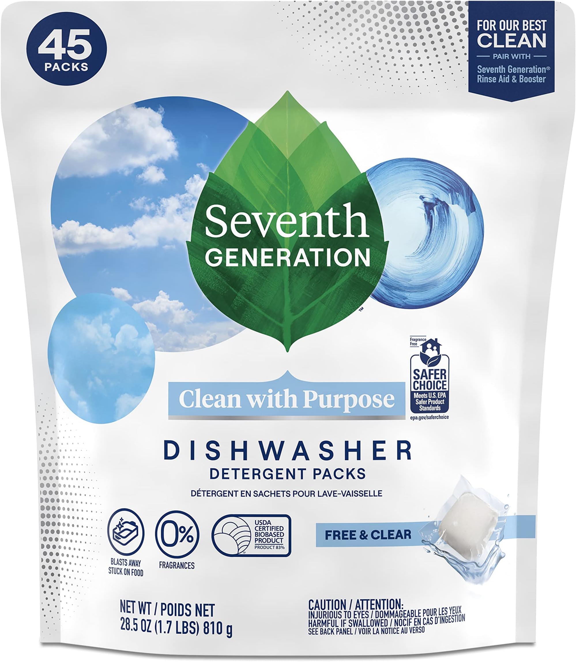 Seventh Generation Dishwasher Detergent Packs for Sparkling