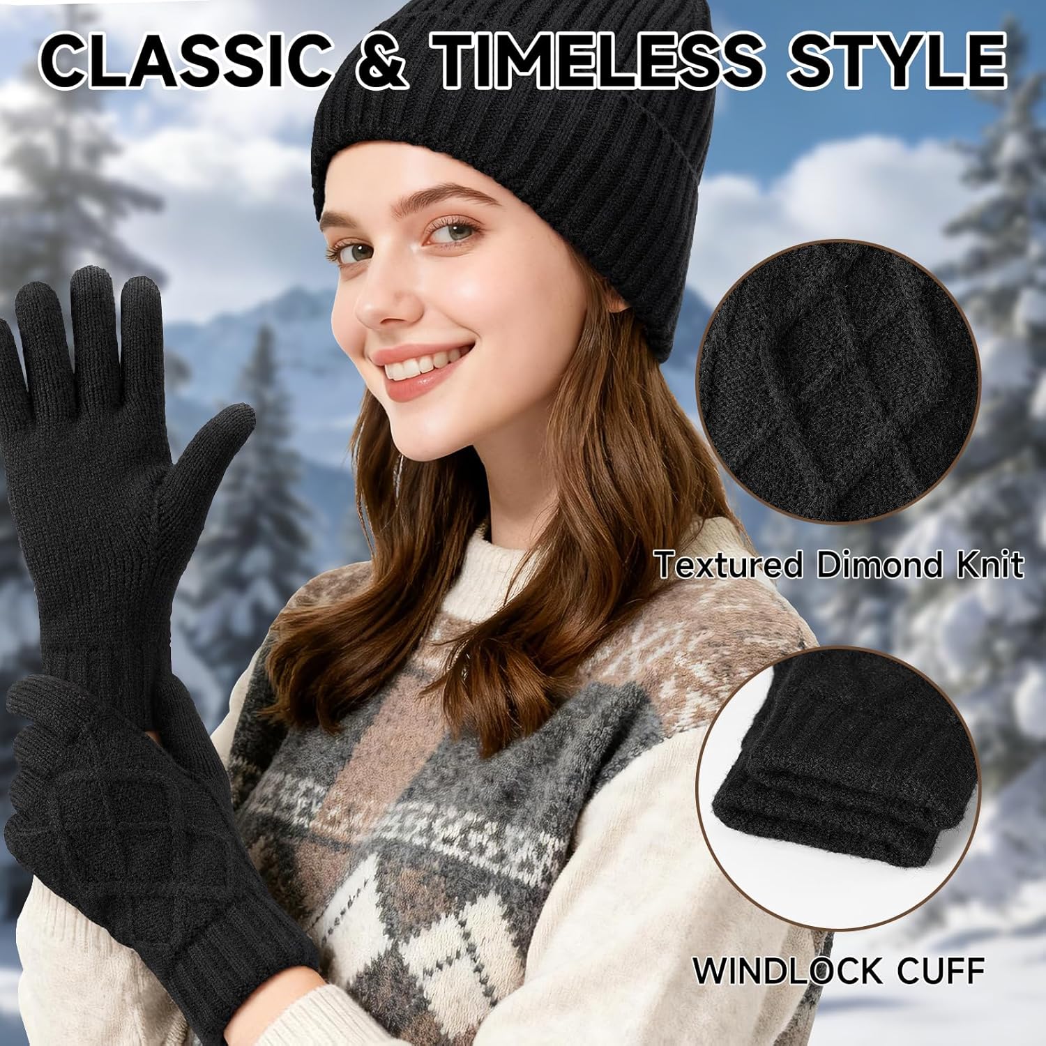 Braventure Winter Gloves Beanie Hat Set: Women Men Warm Fleece Windproof Touchscreen Gloves Skull Cap Set for Cold Weather - Image 4