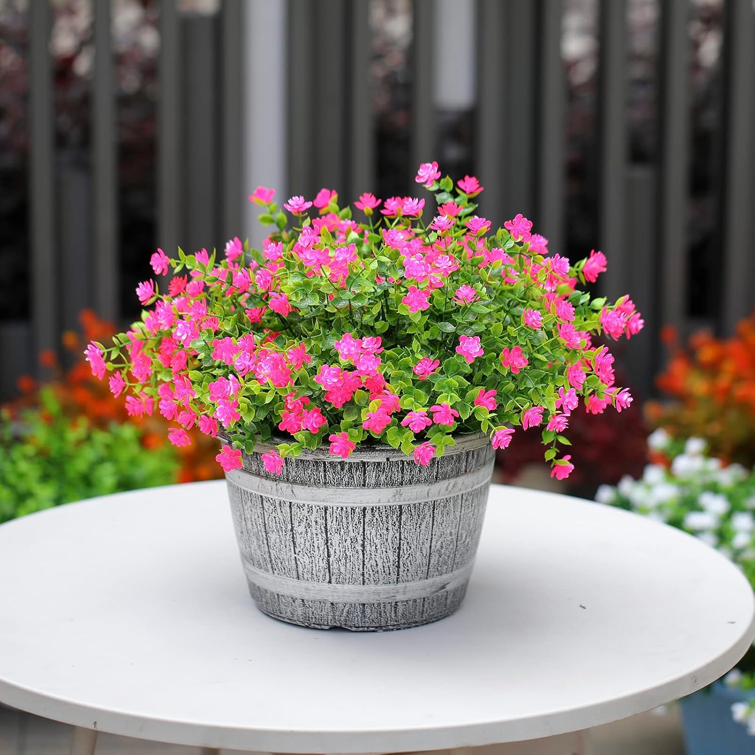 36Bundles Artificial Flowers Fake Outdoor Plants Decoration,spring summer Plants UV Resistant Faux Outdoor Plastic Greenery Shrubs Artificial Flowers Hanging Patio Planter Home Garden Decor (Rose Red)