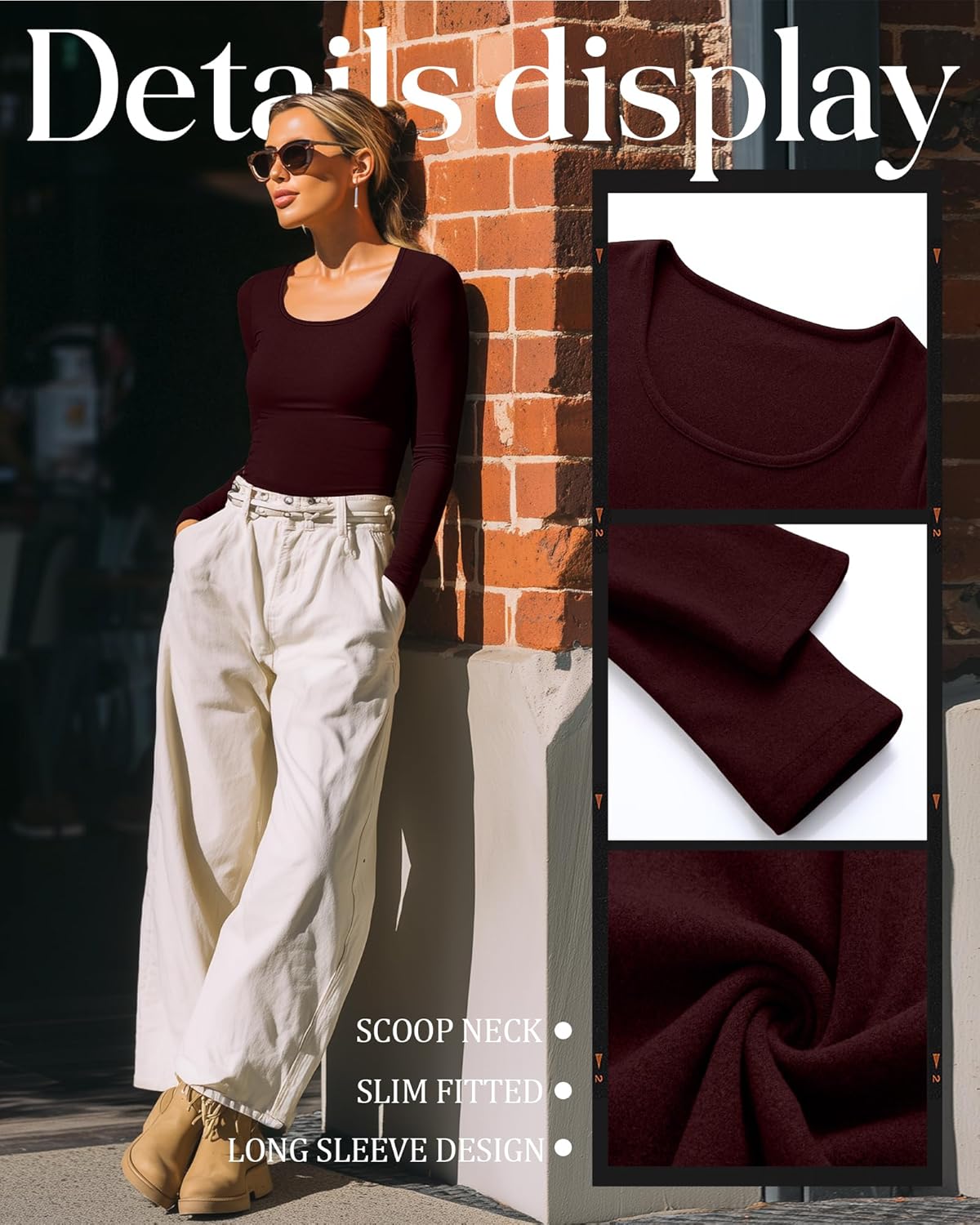 Ficerd 3 Pack Women's Thermal Long Sleeve Shirts Fleece Lined Scoop Neck Stretch Fitted Tops Winter Base Layer Underwear - Image 5