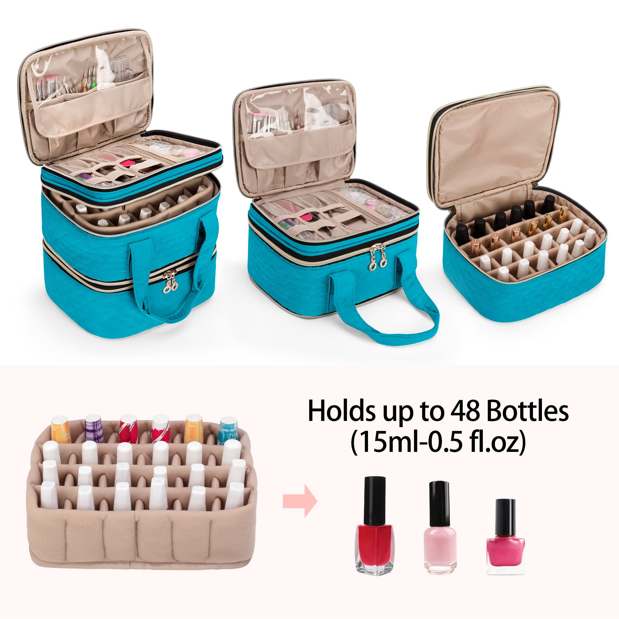 Yarwo Borsa da Viaggio Rimovibile per 48 Bottiglie di Smalto per Unghie, Organizzatore a 3 strati per Smalto per Unghie e Accessori per Nail Art (In attesa di brevetto)