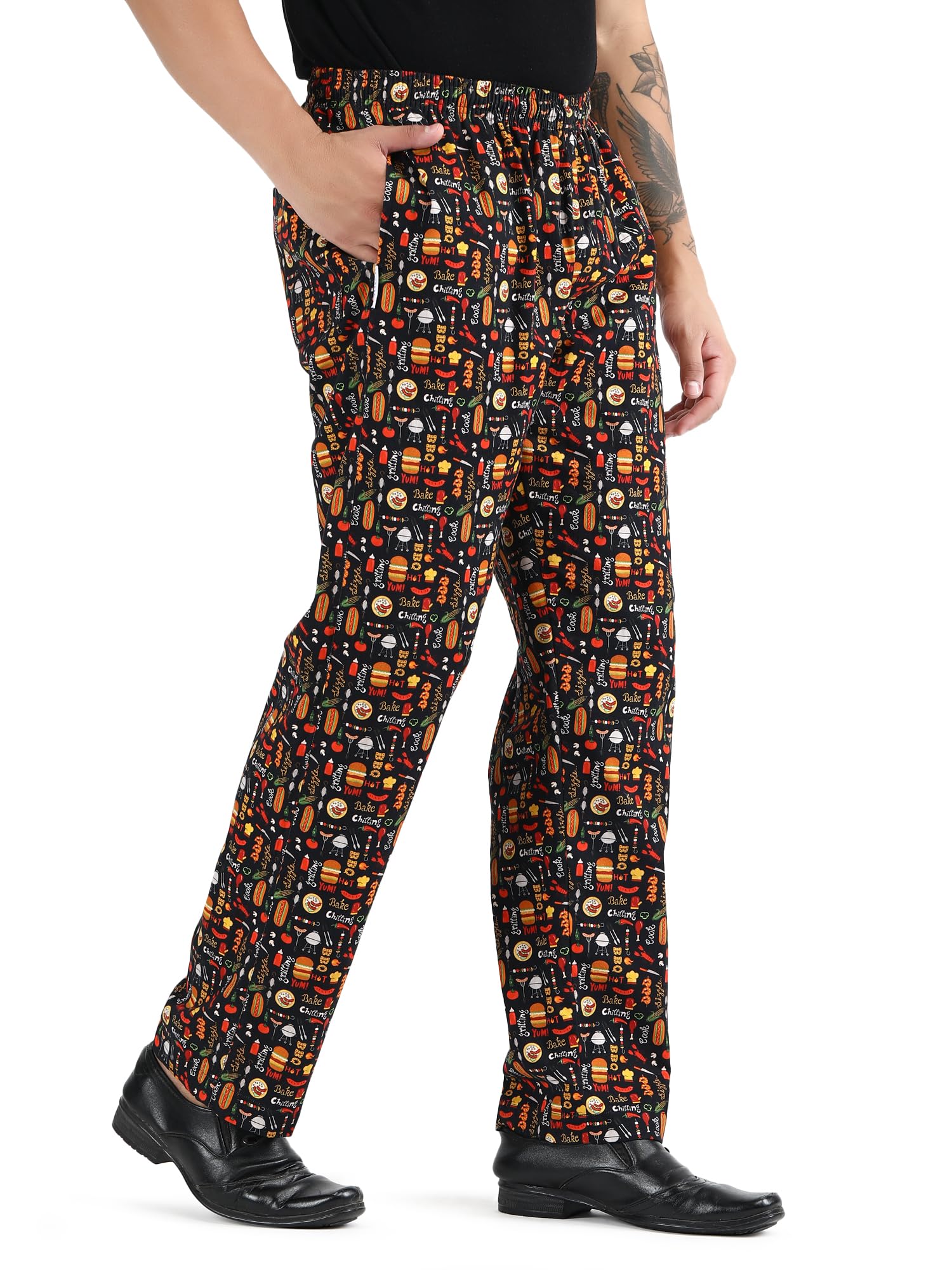 Pantalones unisex estampados 100 % algodón para hombre y mujer, pantalones de chef con cordón para servicio de alimentos, panaderos y profesionales culinarios