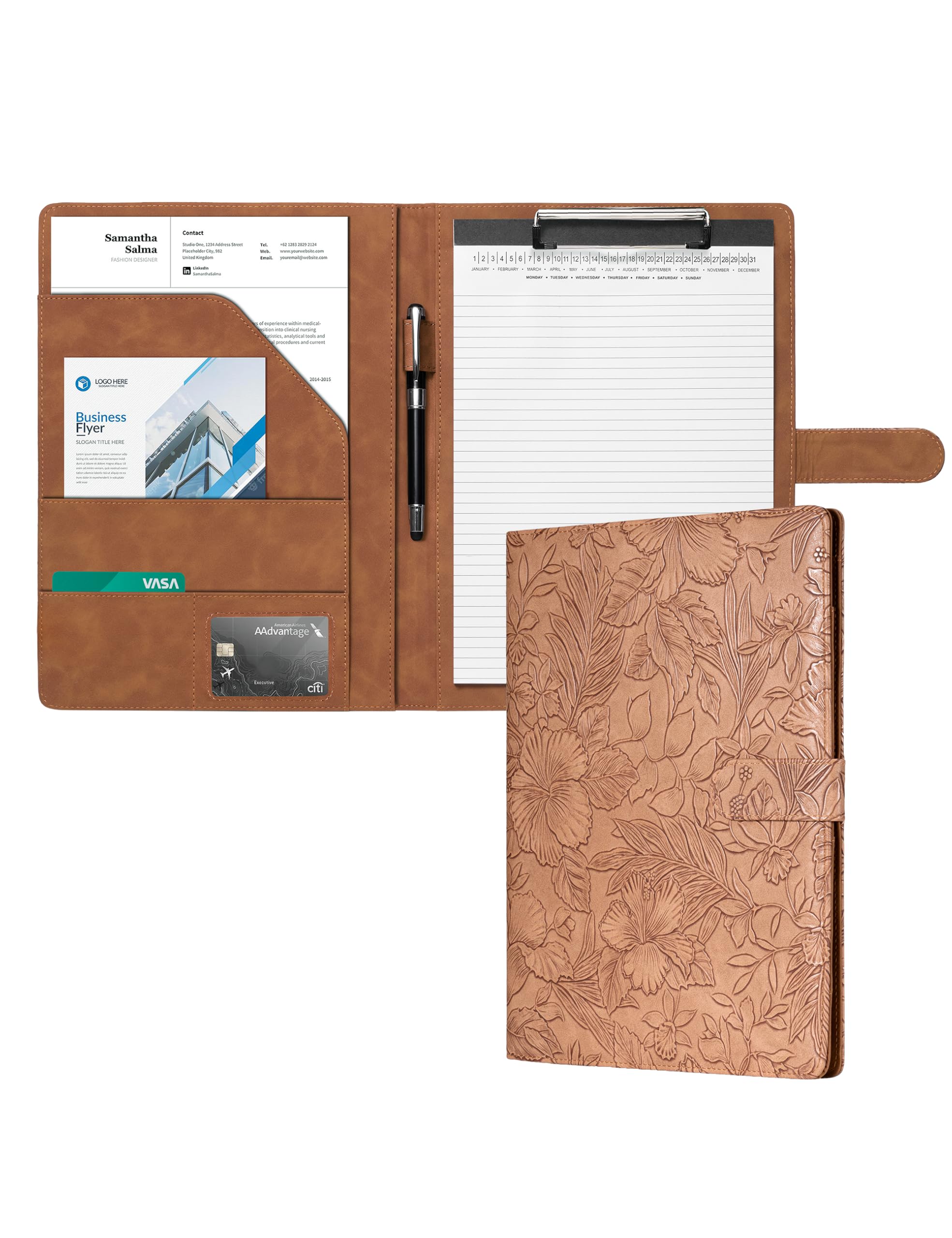 Clipboard Folder Padfolio, Mymazn Writing Portfolio Faux Leather Clipboards with Cover for Legal Pad Holder Letter Size A4 8.5 x 11 for Business Conference Notepad Clip Boards