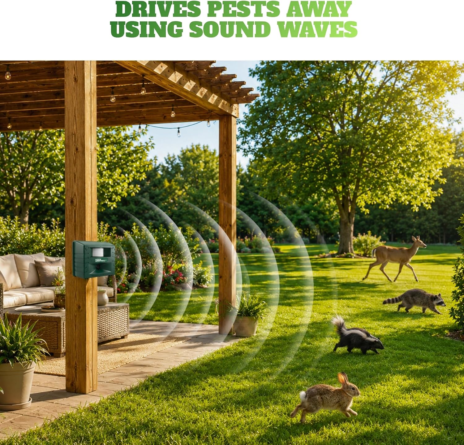 ASPECTEK Yard Sentinel Ultrasonic Animal Repeller, 5500 Sq. Ft. Coverage with 24Hrs Motion Sensor, Night Scanner, Deterrent for Deer, Raccoon, Bear, Rabbit, Skunk and Fox, Includes 10m Extension Cord image 3