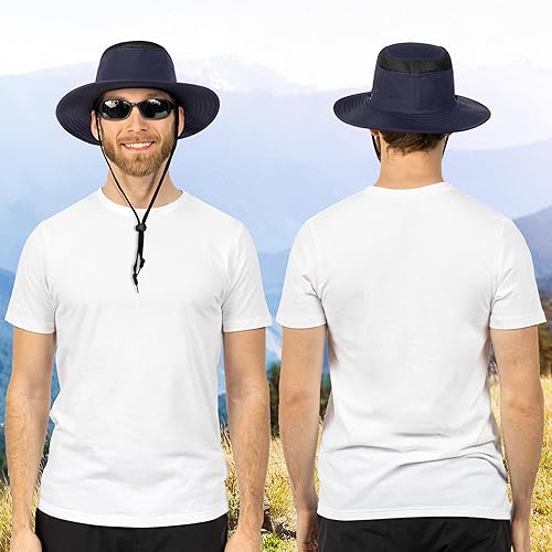 Miniatura 10 de SUN CUBE Sombrero de ala ancha para hombres y mujeres, protección solar UV, sombrero de safari para senderismo