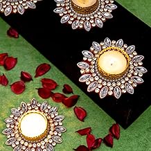 HomeSquare Red Floral Tealight Candle Holders with Tealight Candles