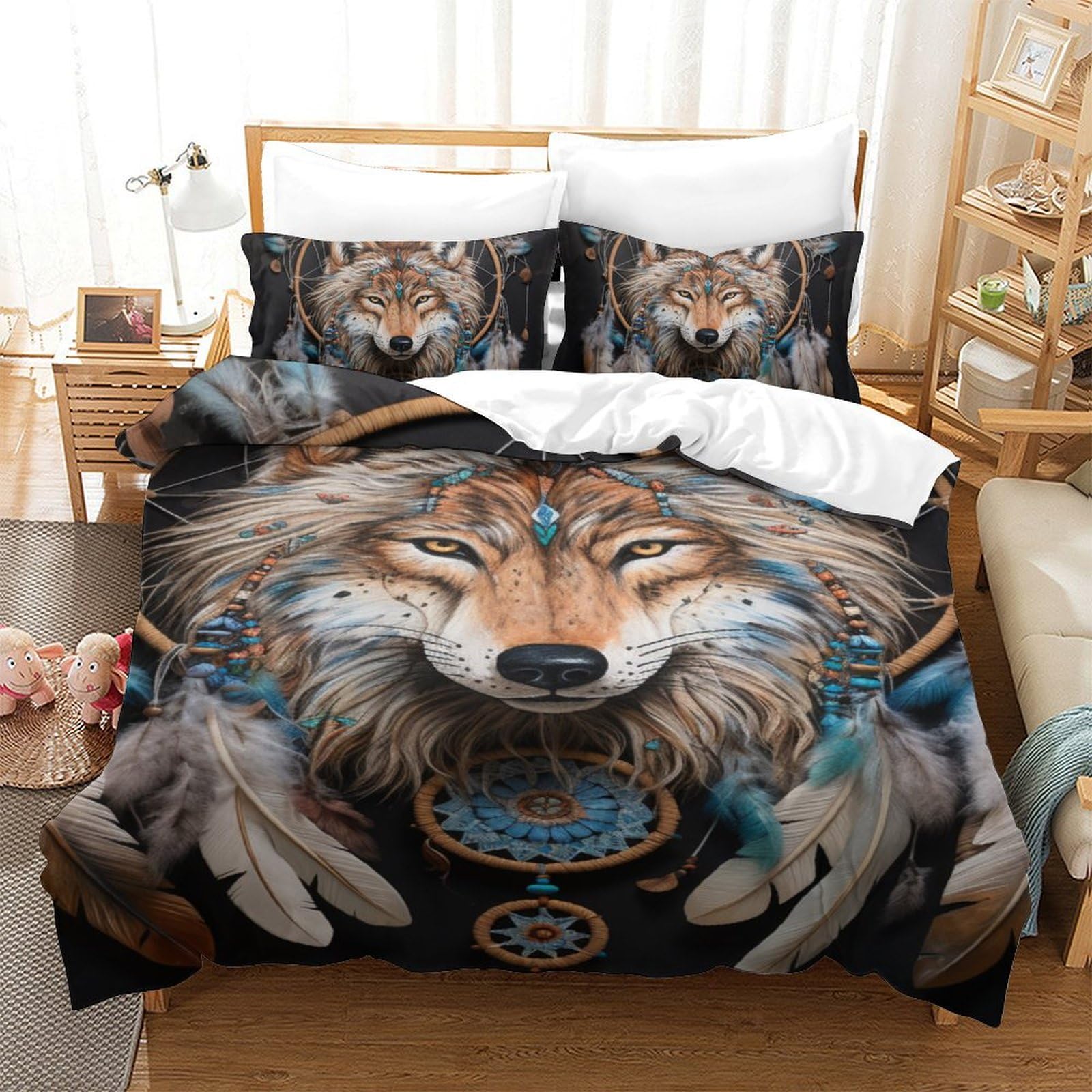 Housse de couette loup fermeture éclair pour changer la literie de lit simple facilement
