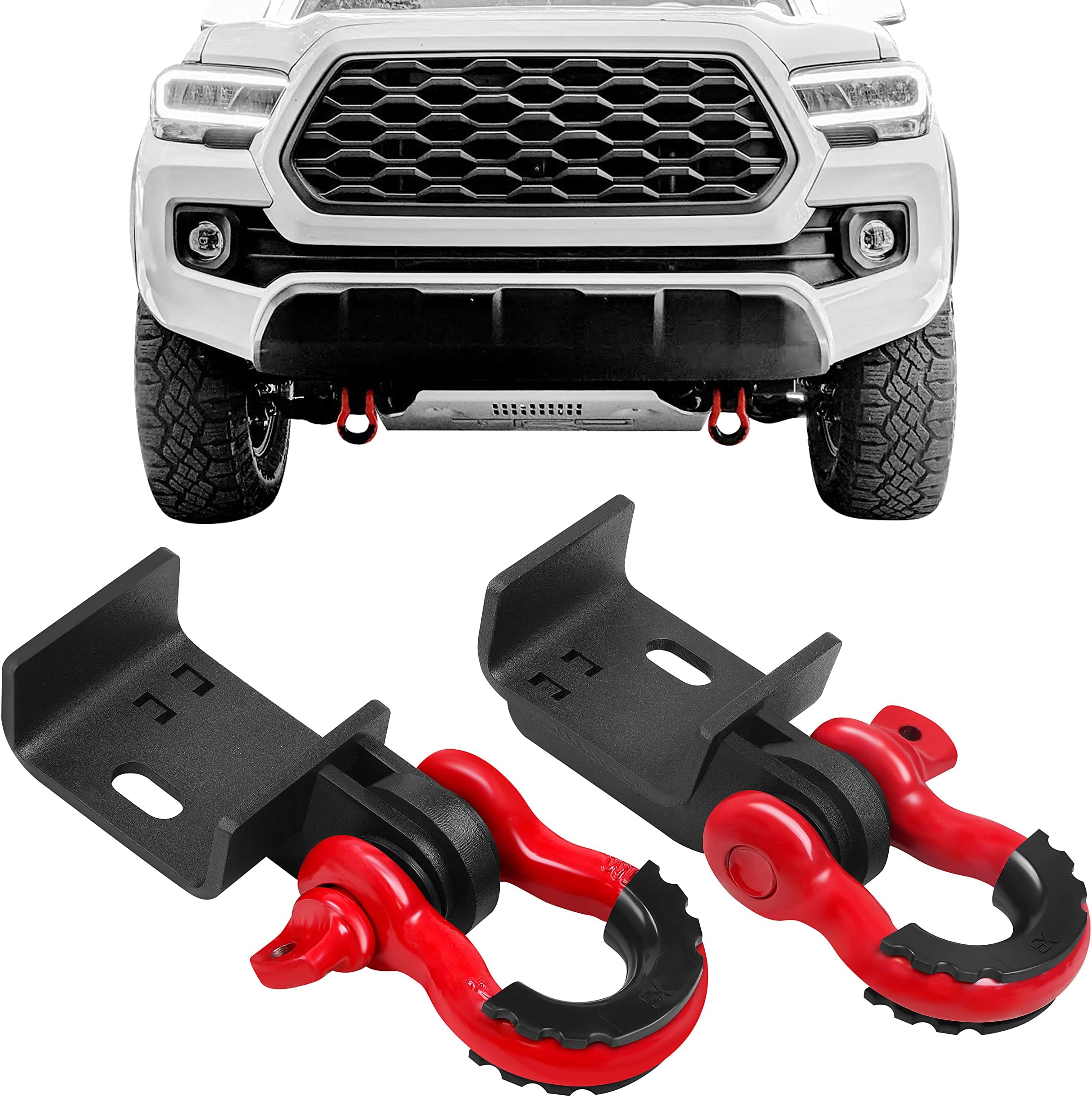 JY PERFORMANCE Front Demon Tow Hook Brackets with 3/4in Shackle D Rings ONLY Compatible with Toyota Tacoma 2009-2023 (NOT FIT 2024+)