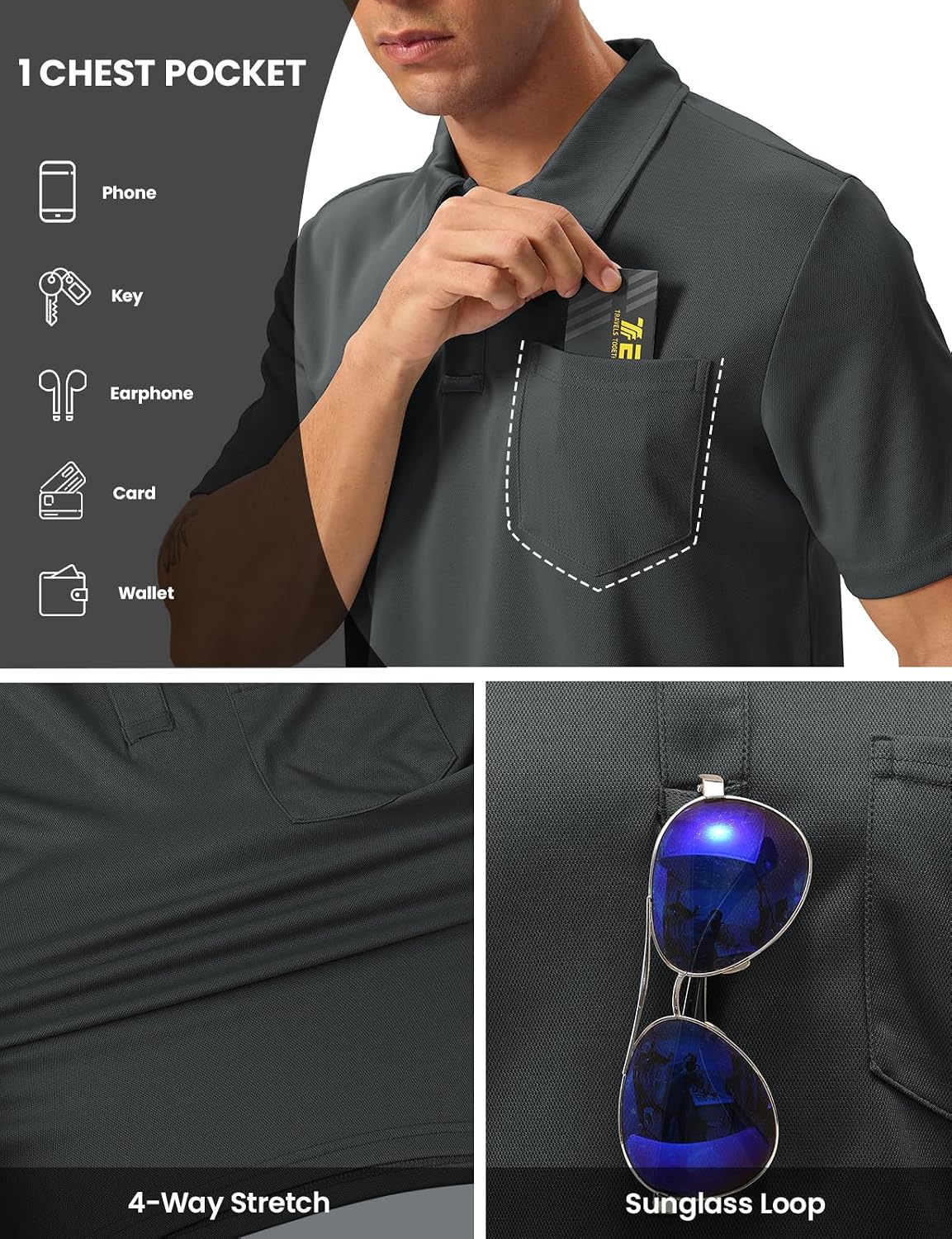 BGOWATU Men's Polo Shirts Short Sleeve Collared Golf Shirts Quick Dry Tennis Shirt Outdoor Sports Causal Shirts