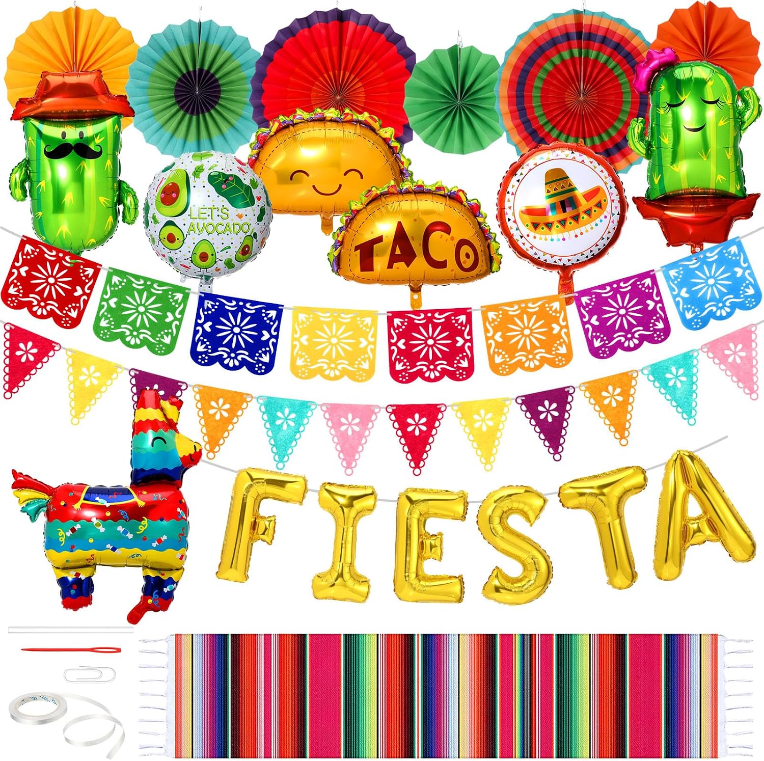 Mexican Fiesta Party Decorations - 6 Plastic Tablecloths & 6 Papel Picado Banners For Cinco De Mayo, Day Of The Dead