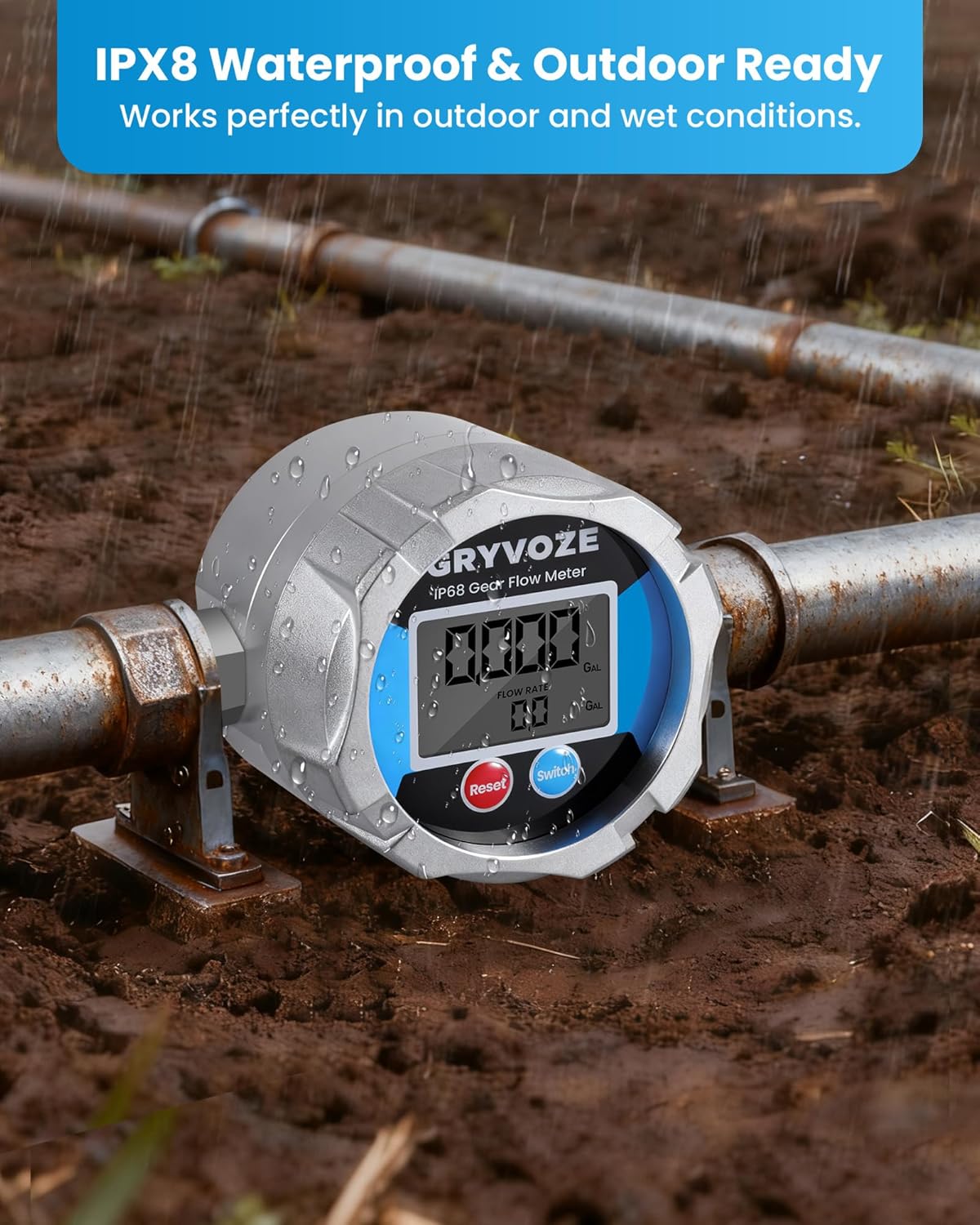 3/4 Inch NPT Gear Flow Meter, 0.08–7.93 GPM Digital Oil Low Flowmeter, ±0.5% Accuracy, for Low-Flow High-Viscosity Liquids, Compatible with Motor Oil, Lubricants, Antifreeze & Hydraulic Fluids