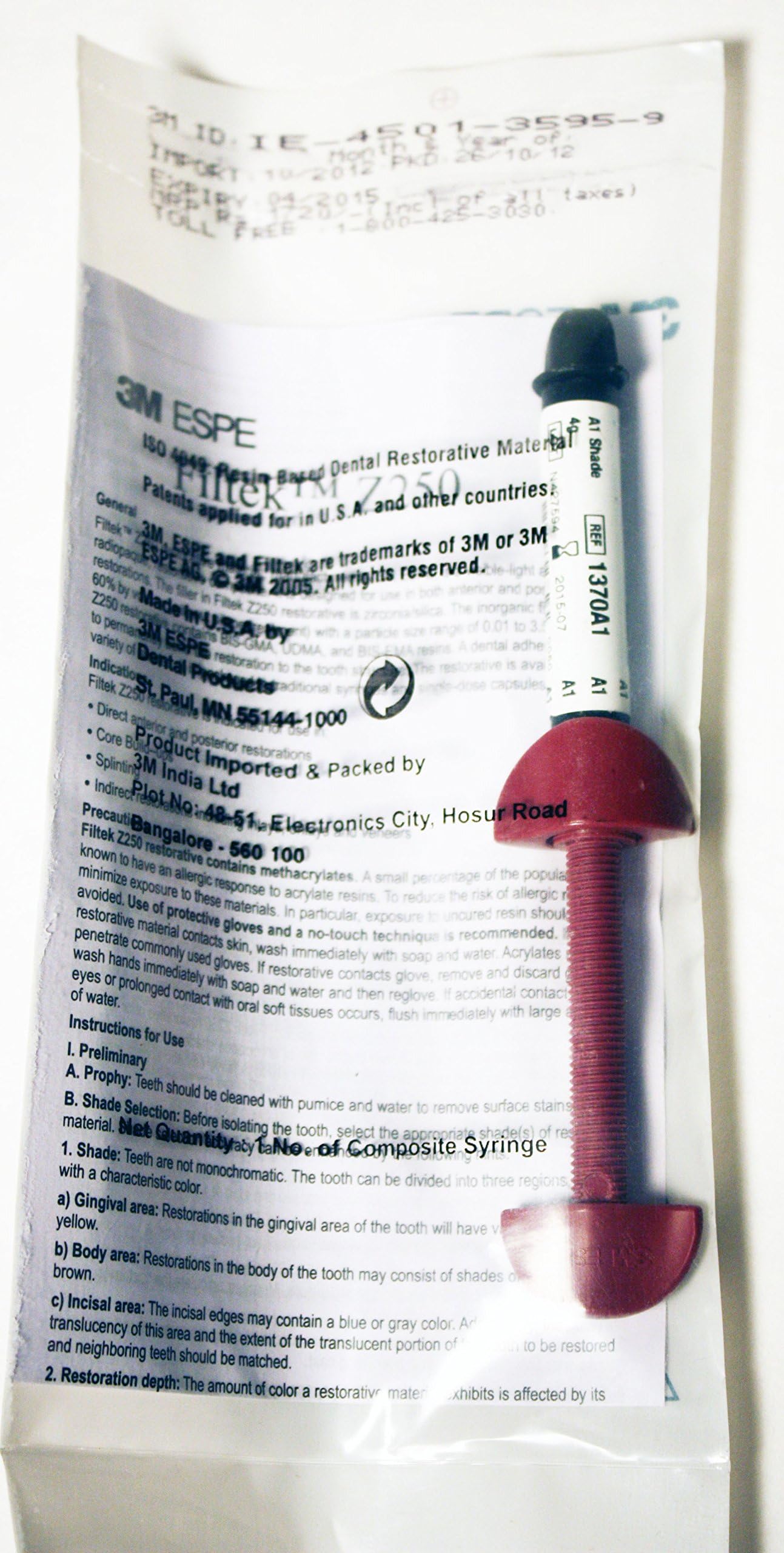 3MESPE 6020A1 Filtek Z250 Universal Restorative Refill, 1-4 g Syringe - A1