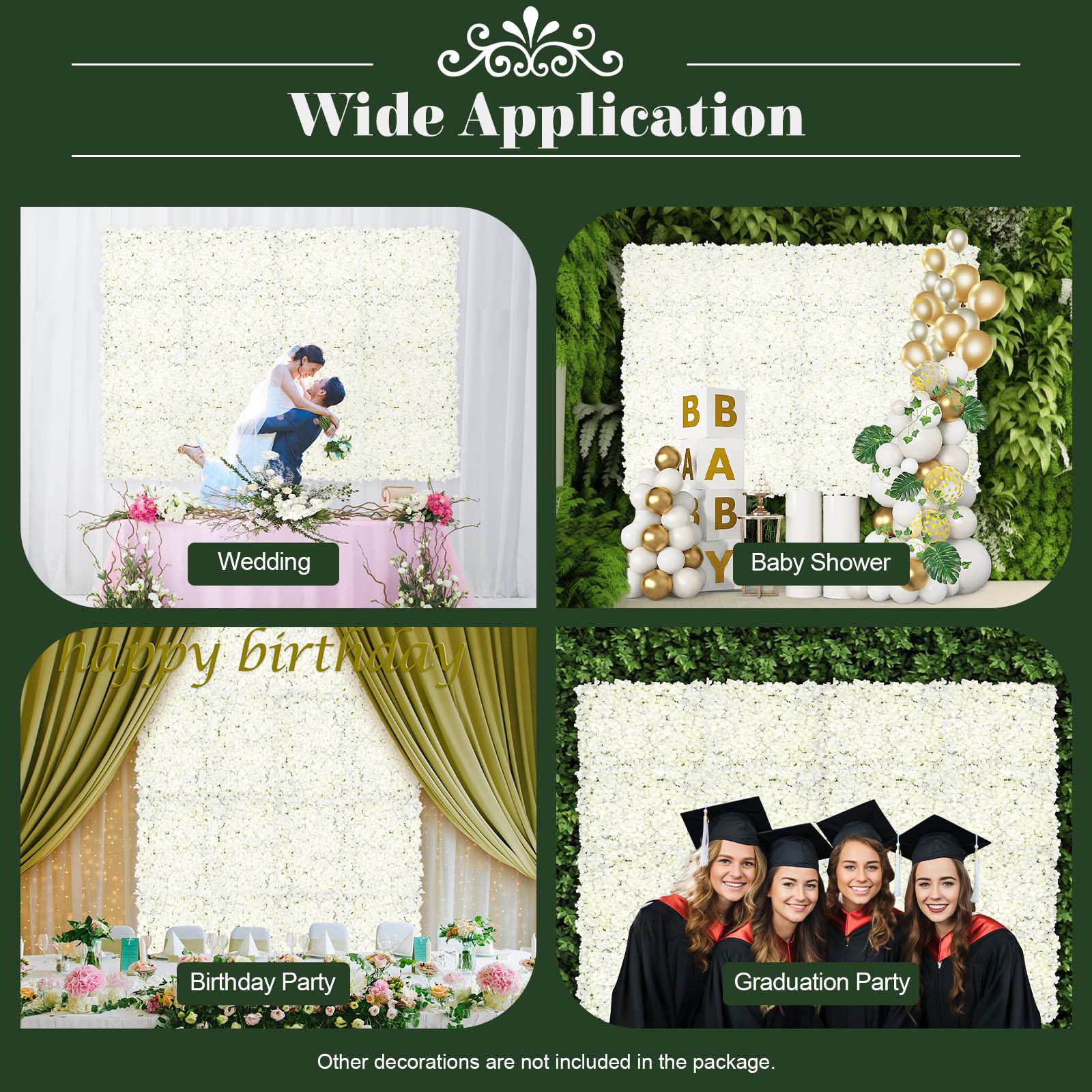 20Pcs Kunstblumen Seiden Wandpaneele Party Dekor Hochzeit Hintergrund KüNstliche Blumen Wand Seidenblume Deco DIY Fest Geburtstag Fotografie FüR Garten Romantische Paneele Rechteckig Weiß 60*40Cm