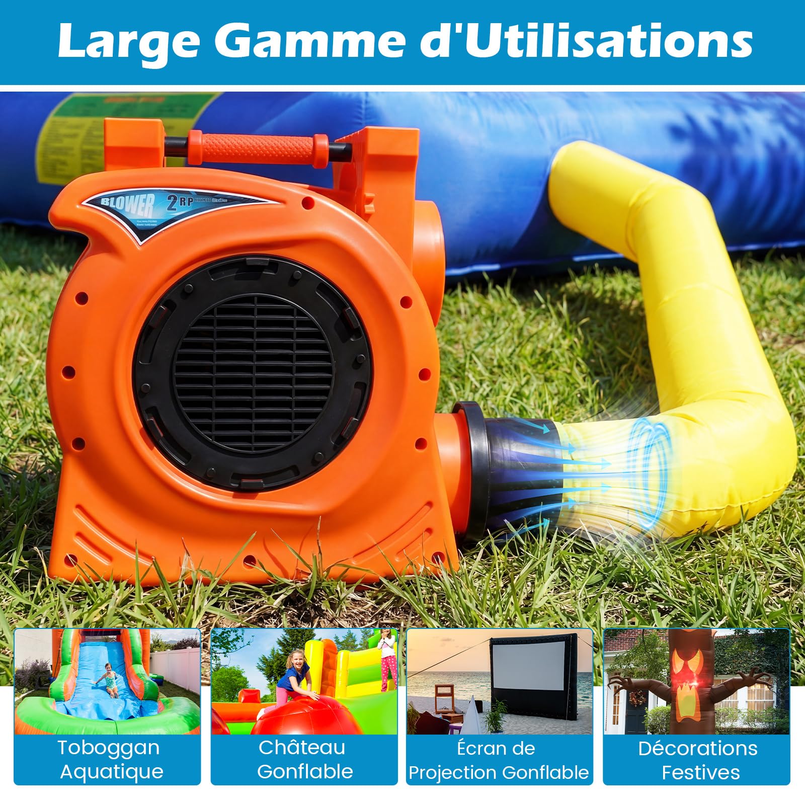 COSTWAY Gonfleur Électrique 220-240V/2300 W Portable & Empilable, Pompe à Air Électrique avec Moteur Puissant et Coussinets Antidérapants pour Château Gonflable et Toboggan