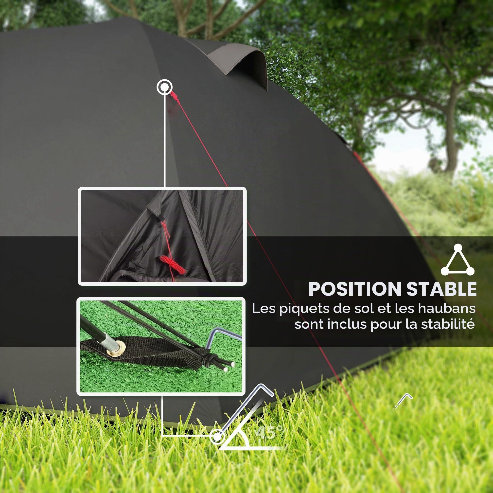 Outsunny Tente Tunnel Camping 3000mm 2 pièces 330x190x120cm Noir