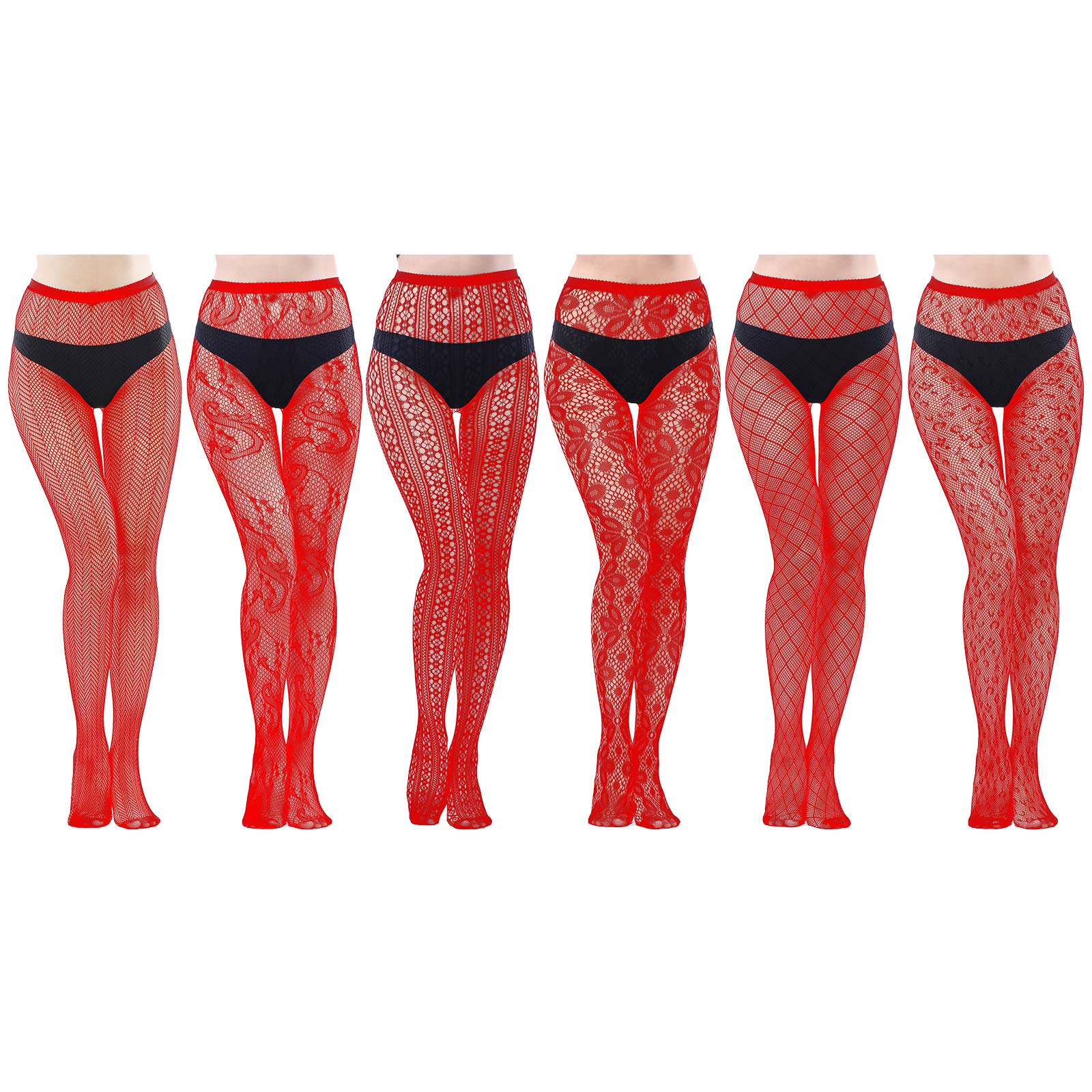 HOVEOX 6 Pairs Lace Patterned Tights Fishnet Floral Stockings Small Hole Pattern Leggings Tights Net Pantyhose